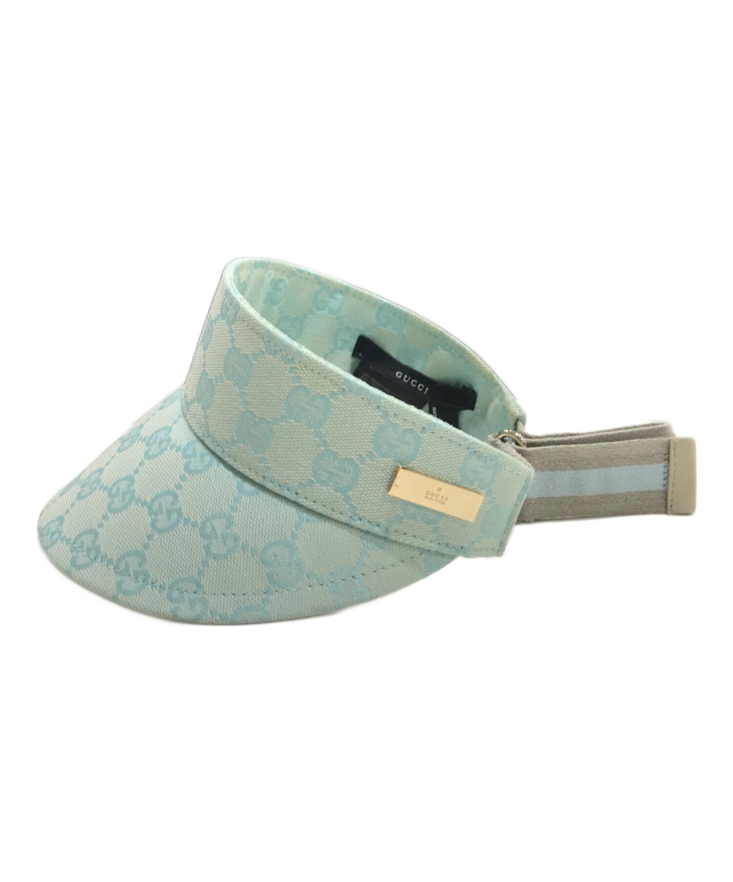 【極美品】グッチ GUCCI GGキャンバス サンバイザー グレー 中古・古着通販】GUCCI (グッチ) GGキャンバスサンバイザー スカイ