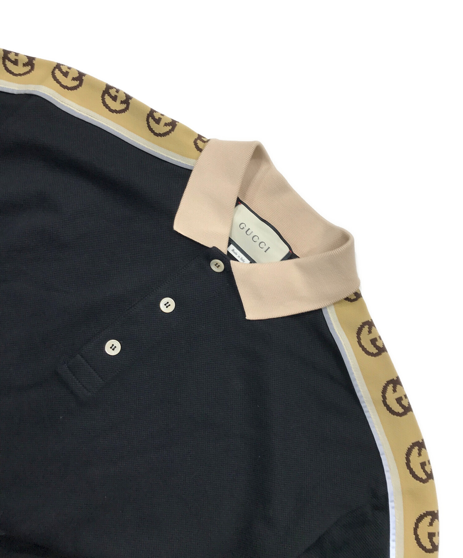 中古・古着通販】GUCCI (グッチ) ロゴラインロングスリーブポロシャツ