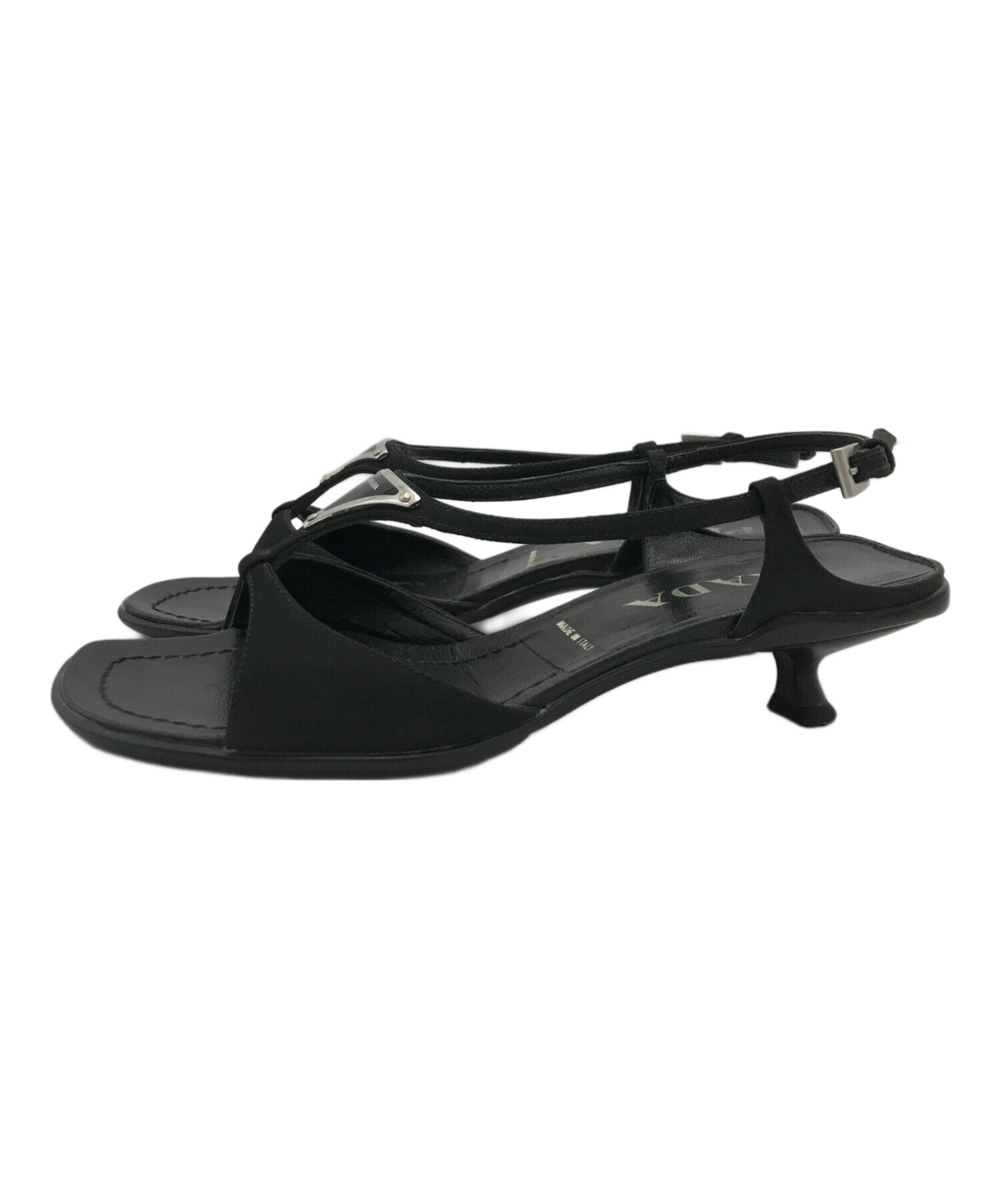 PRADA ロゴ ミュール サンダル38.5黒色 レザー 新品未使用 正規品 中古・古着通販】PRADA (プラダ) 三角ロゴサンダル ブラック サイズ:35
