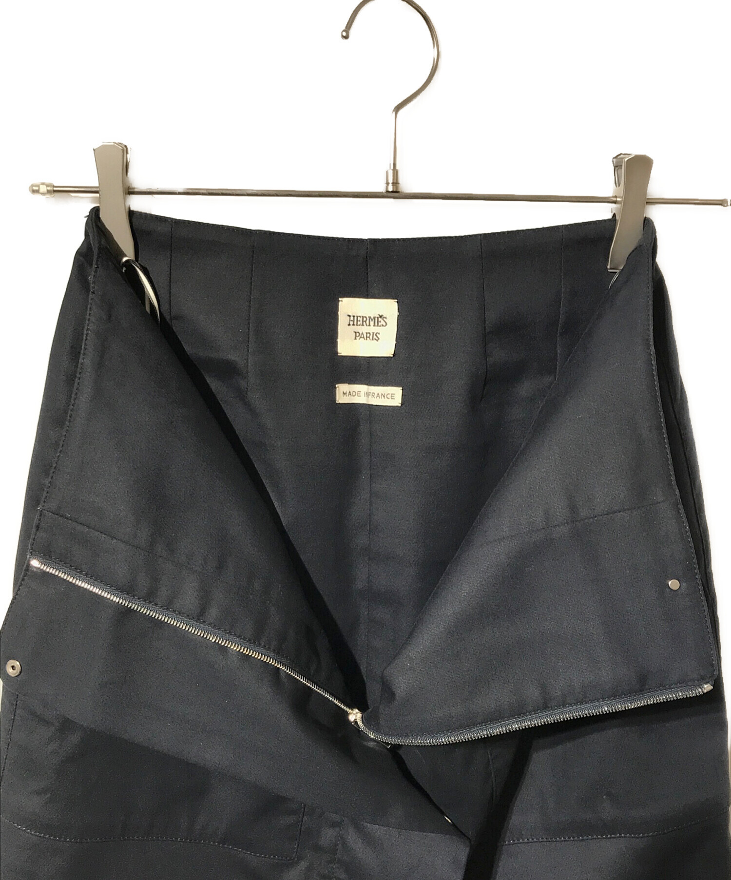 HERMES ブラック タイトスカート 中古・古着通販】HERMES (エルメス) ジップ比翼タイトスカート