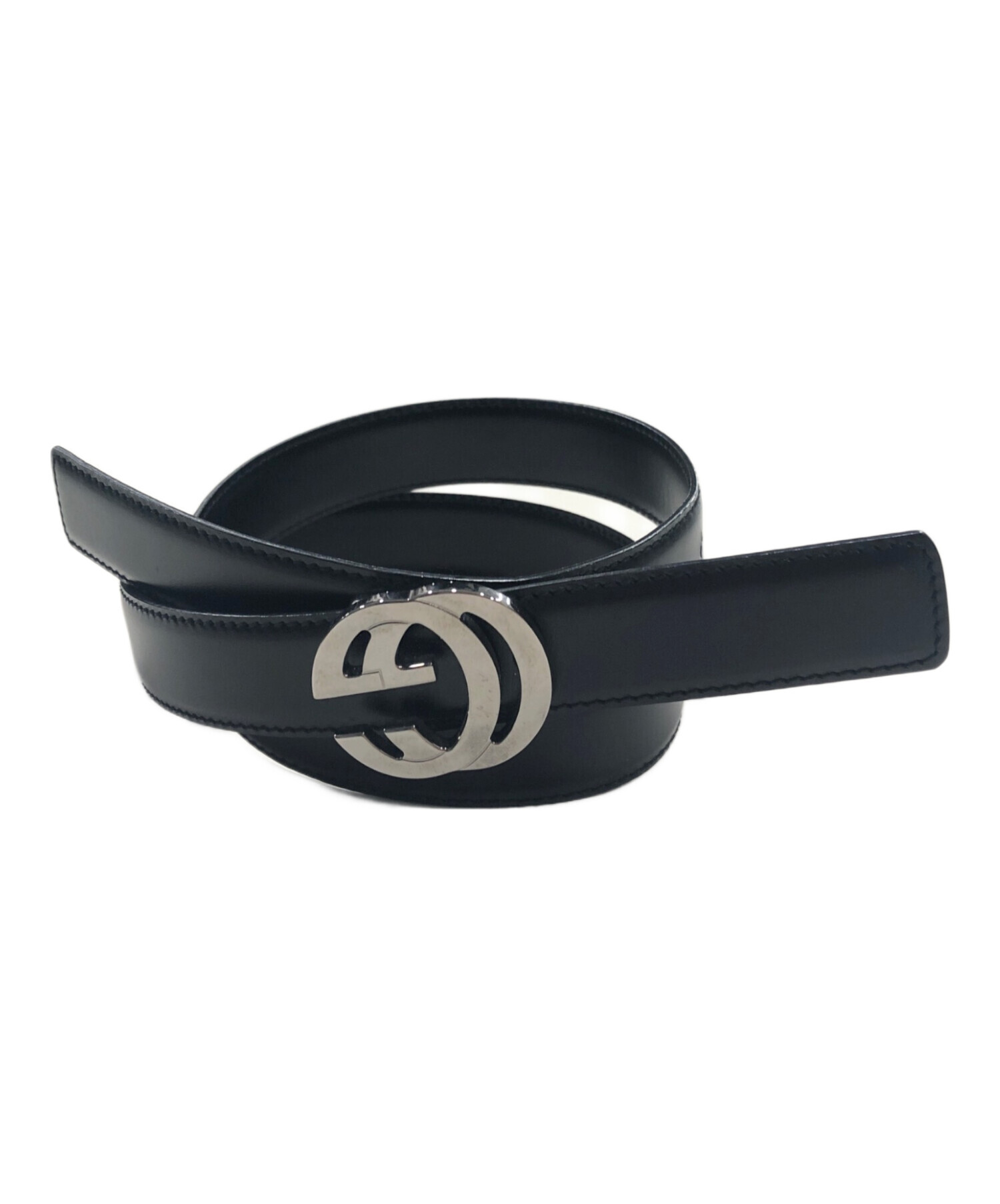 グッチ　G字型バックル 黒レザーベルト 中古・古着通販】GUCCI (グッチ) ロゴバックルレザーベルト ブラック