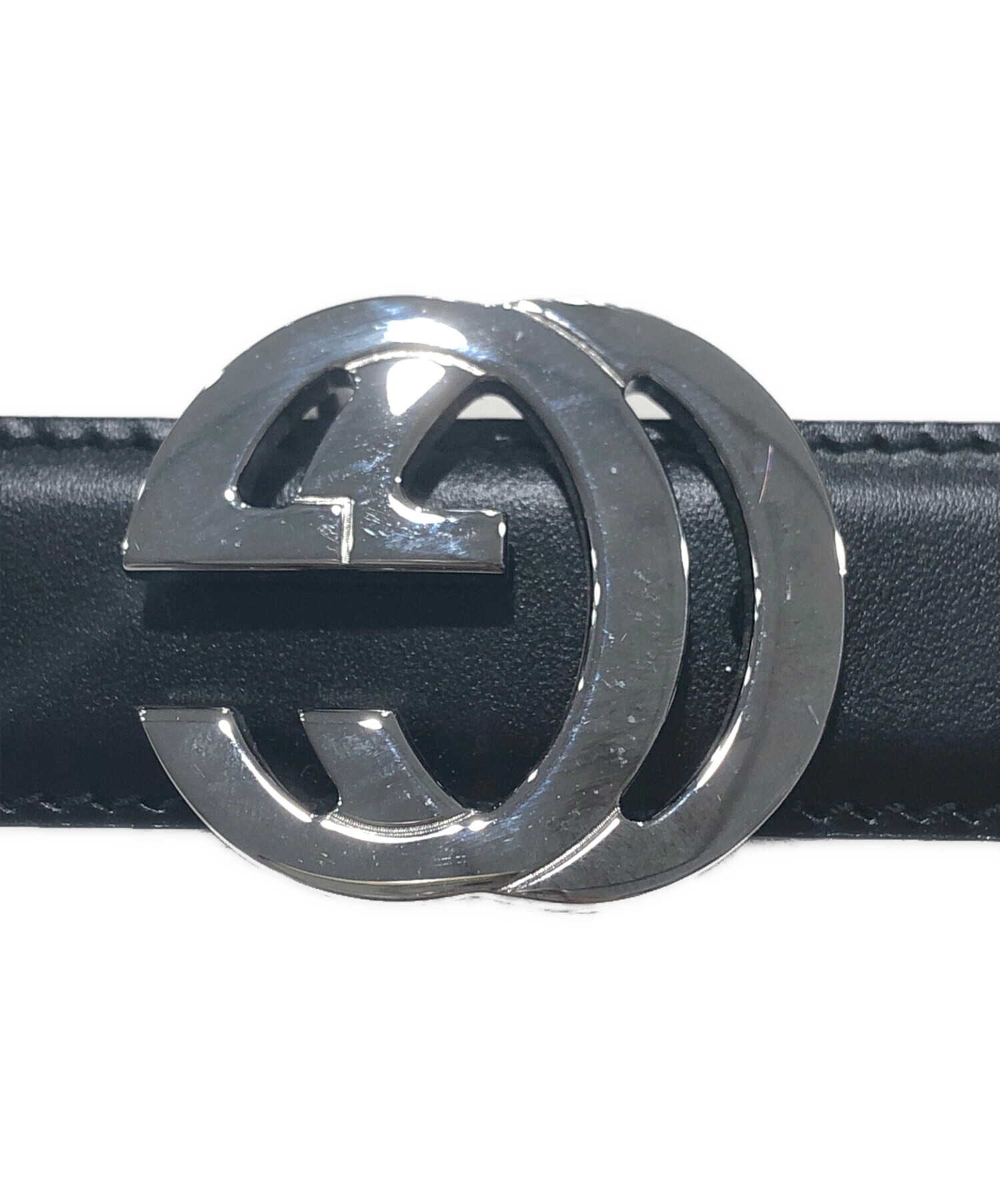 中古・古着通販】GUCCI (グッチ) ロゴバックルレザーベルト ブラック