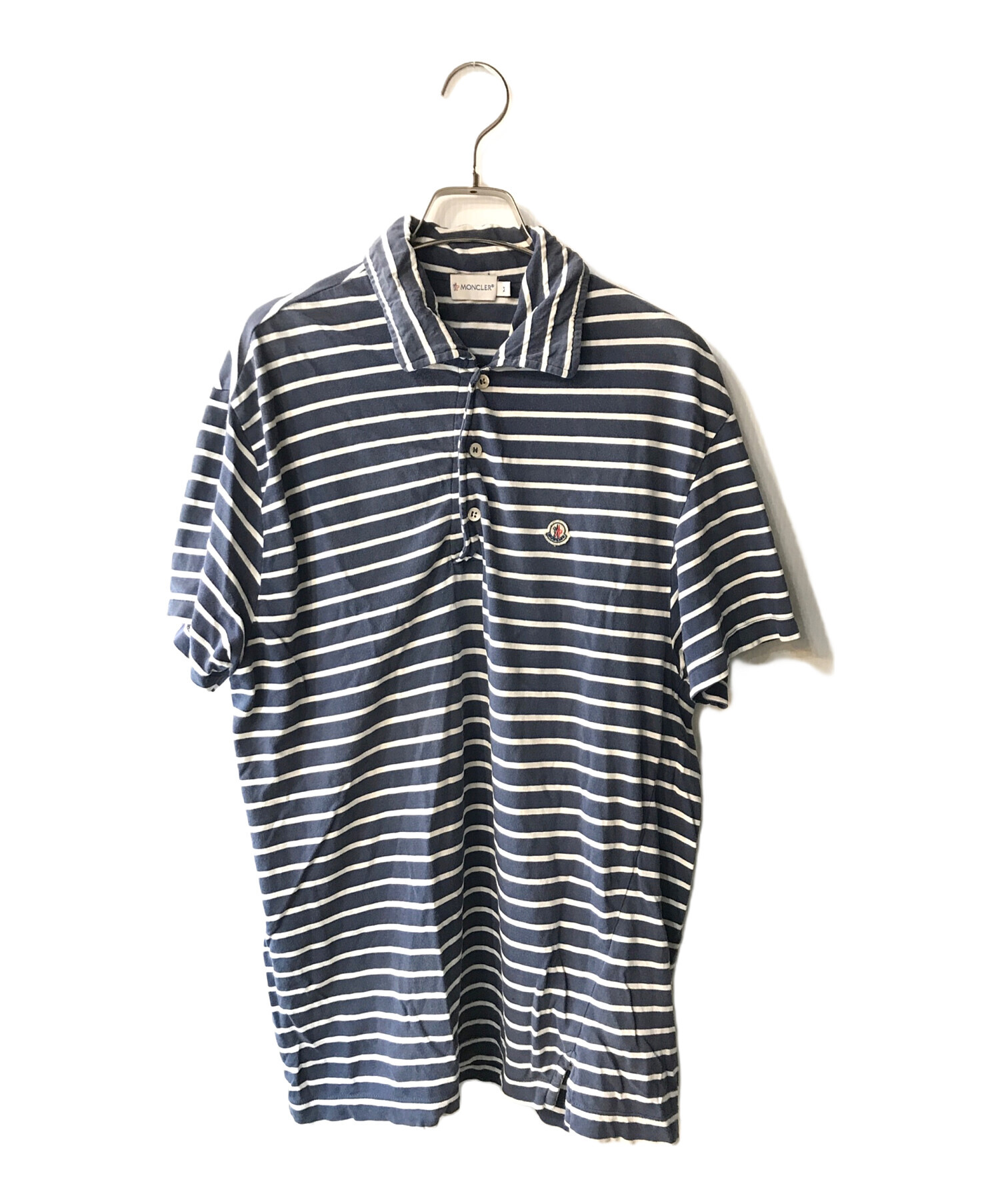 中古・古着通販】MONCLER (モンクレール) ボーダーポロシャツ ネイビー 