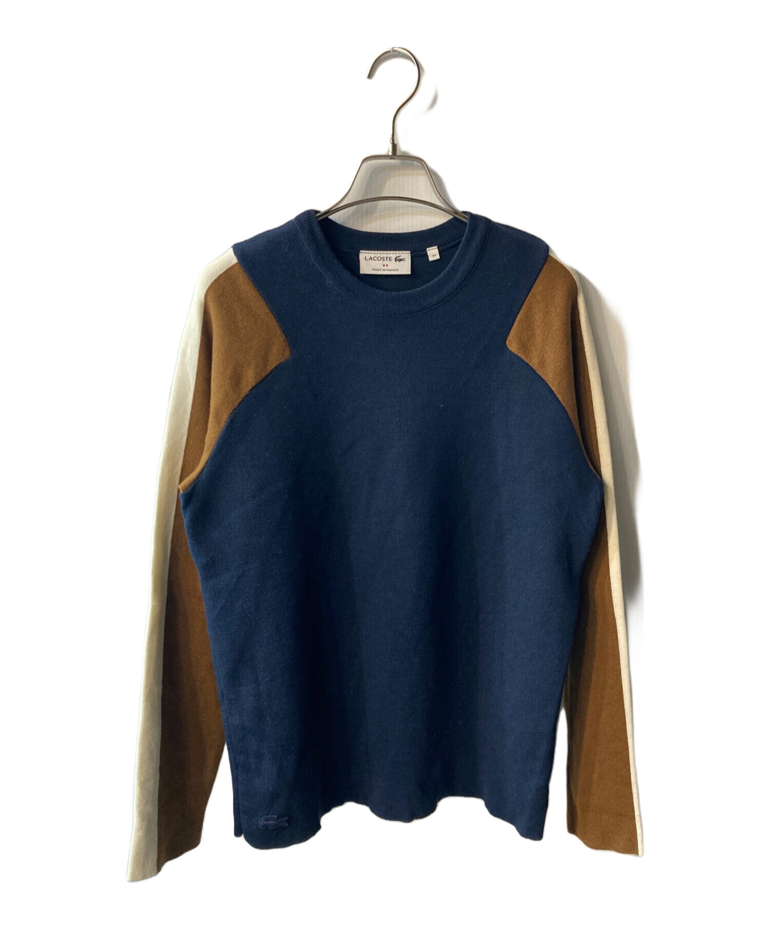 中古・古着通販】LACOSTE (ラコステ) カラーブロック袖ニット ネイビー