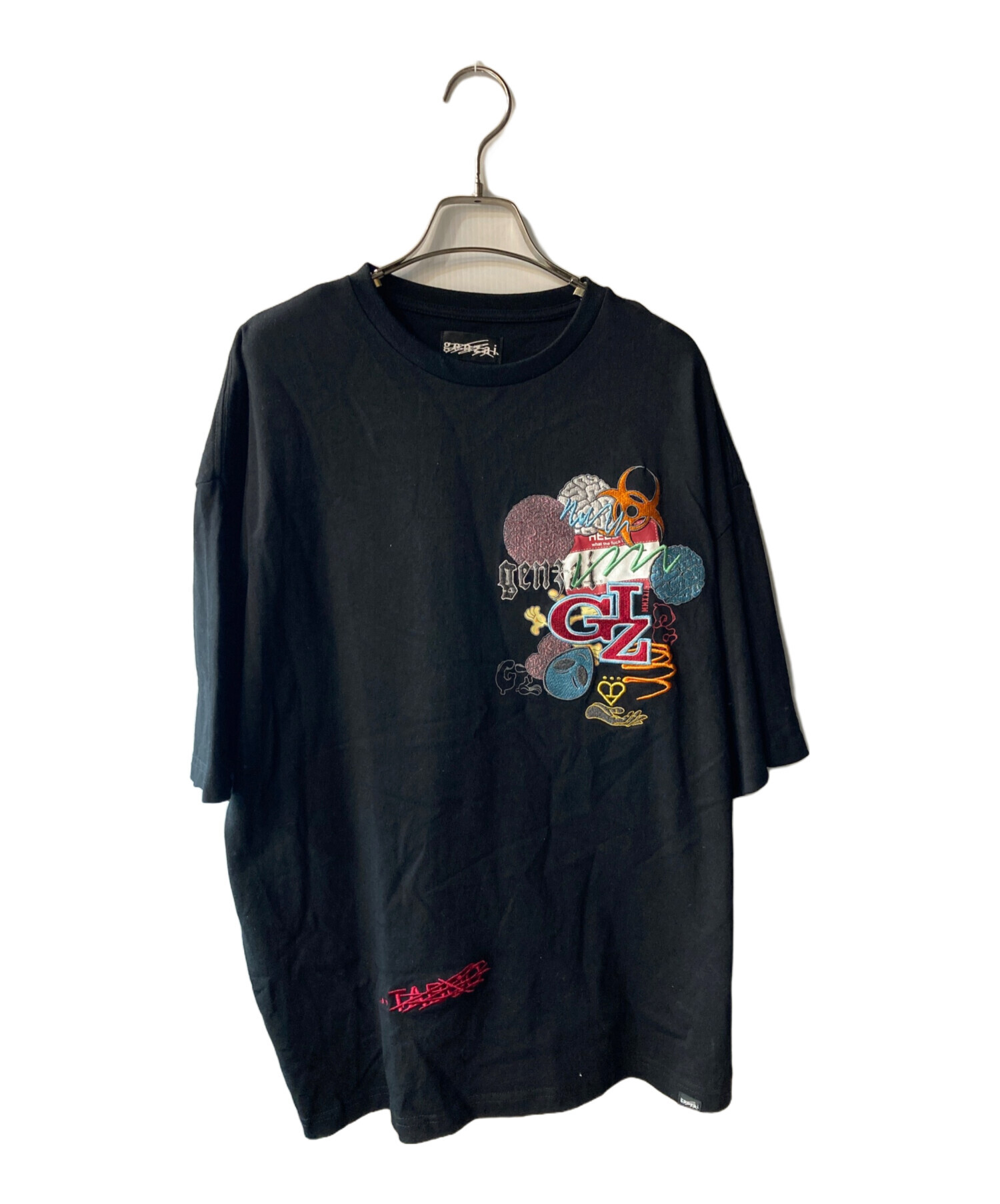 中古・古着通販】genzai (ゲンザイ) 刺繍Tシャツ ブラック サイズ:L 