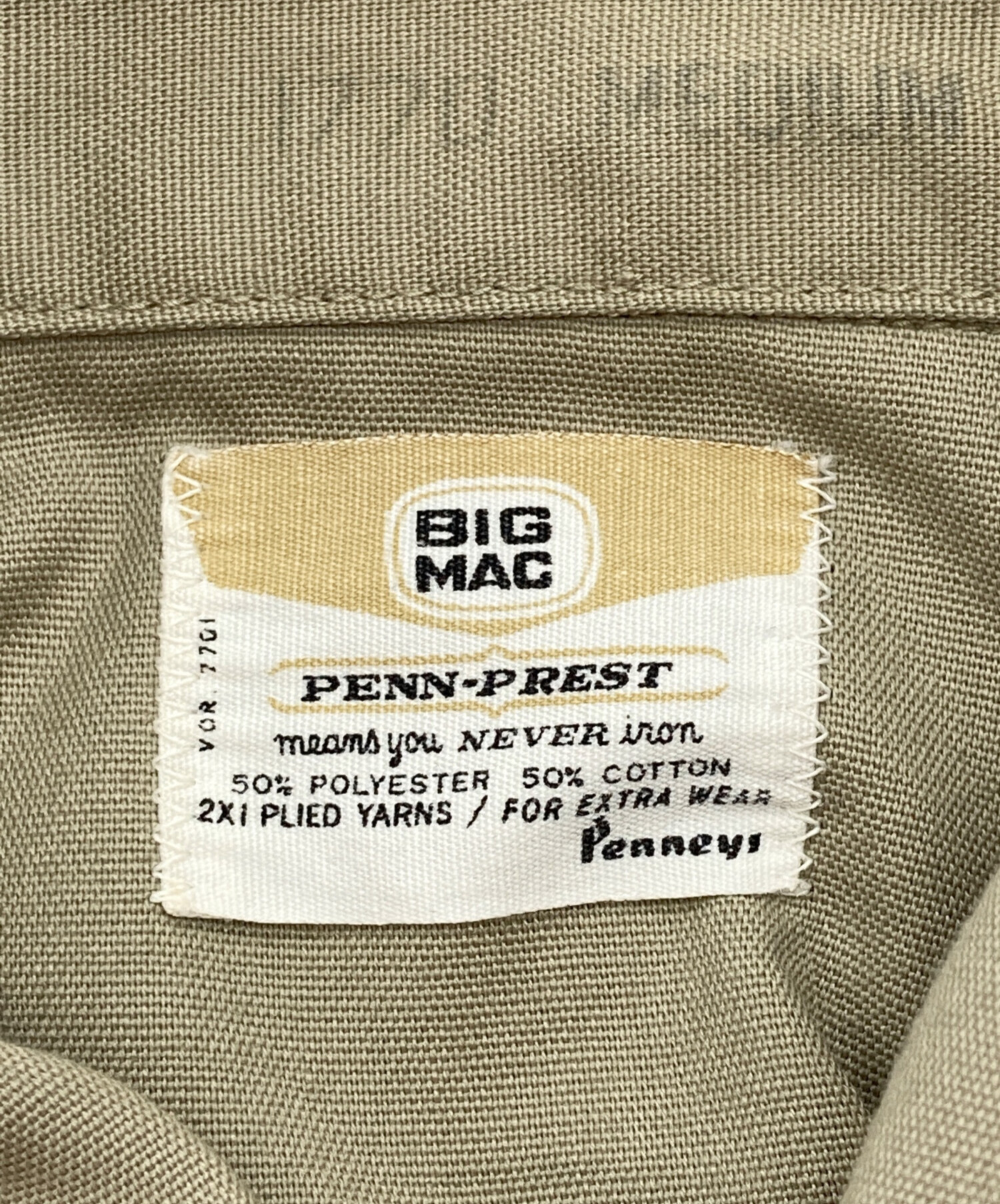 中古・古着通販】BIG MAC (ビッグマック) 70sワークシャツ カーキ