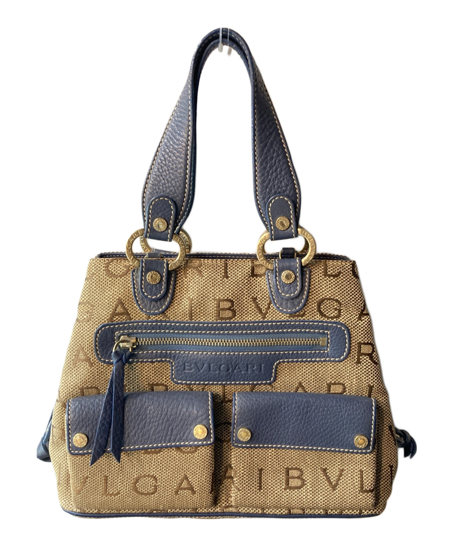 中古・古着通販】BVLGARI (ブルガリ) ハンドバッグ ベージュ×ブルー