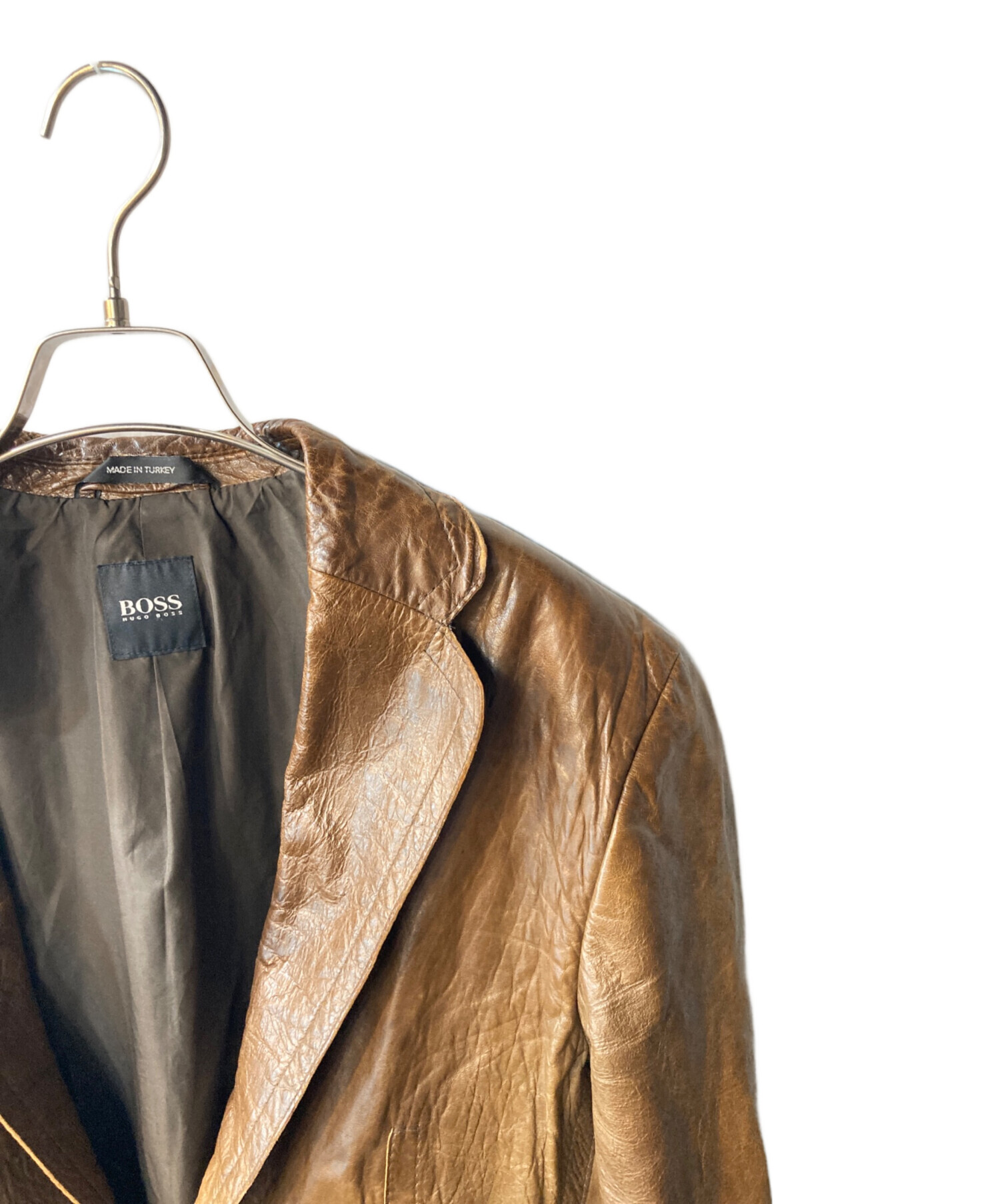 ヒューゴボス レザージャケット 羊革 ブラウン 光沢 48 hugo boss レザージャケット ヒューゴボス レザージャケット 羊革