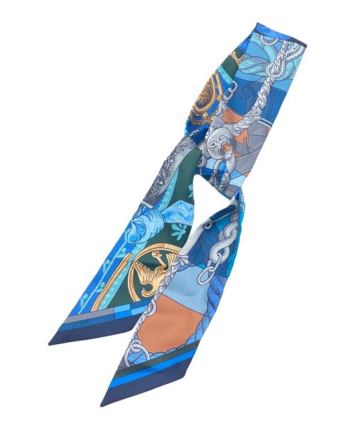 【早い者勝ち！】HERMES　ツイリー トレス　H ブルー系 エルメス ツイリー トレスH ブルーコバルト/ローズ/ヴェール シルク