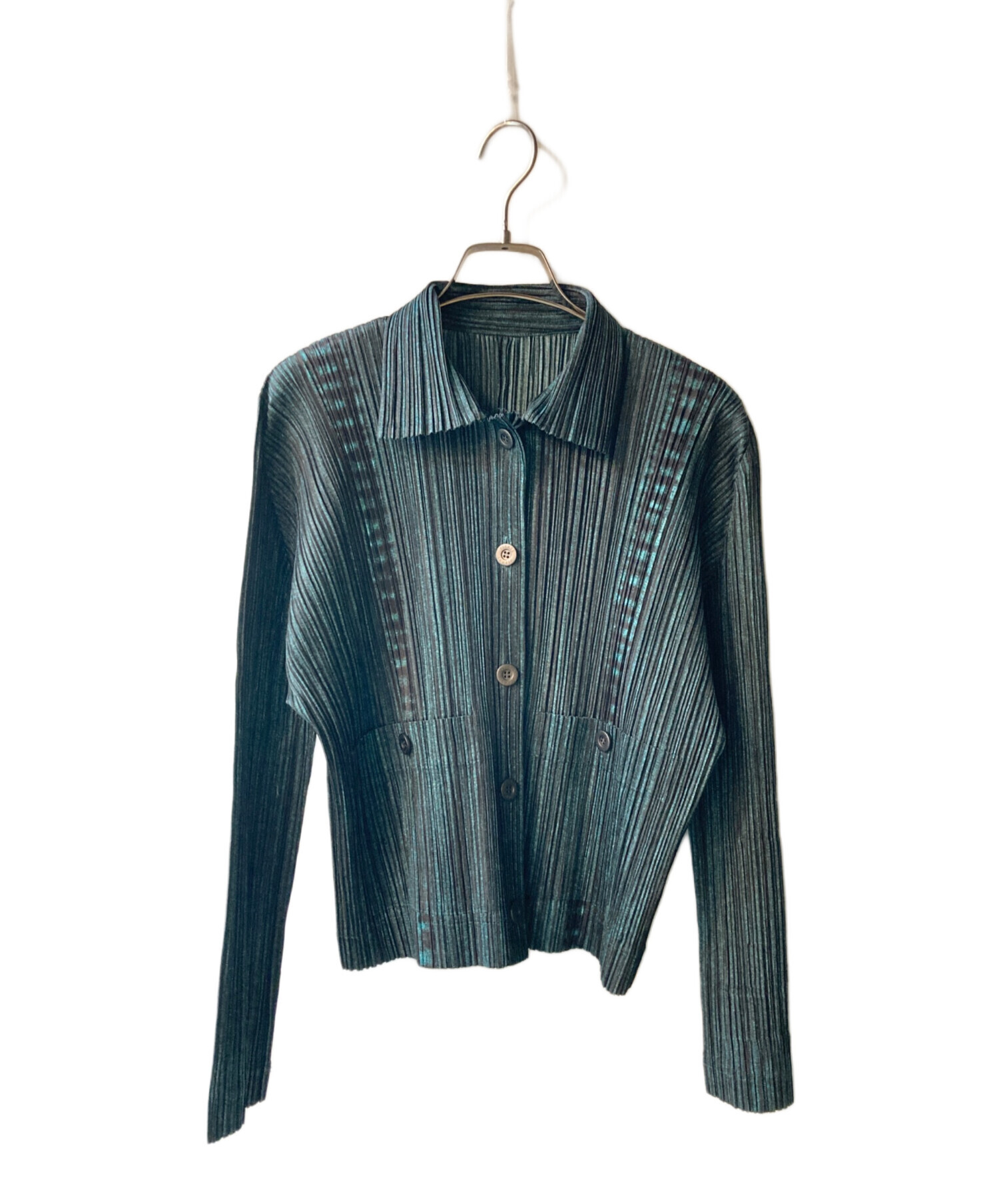 PLEATS PLEASE ブルー プリーツシャツ　サイズ3 中古・古着通販】PLEATS PLEASE (プリーツプリーズ) プリーツシャツ