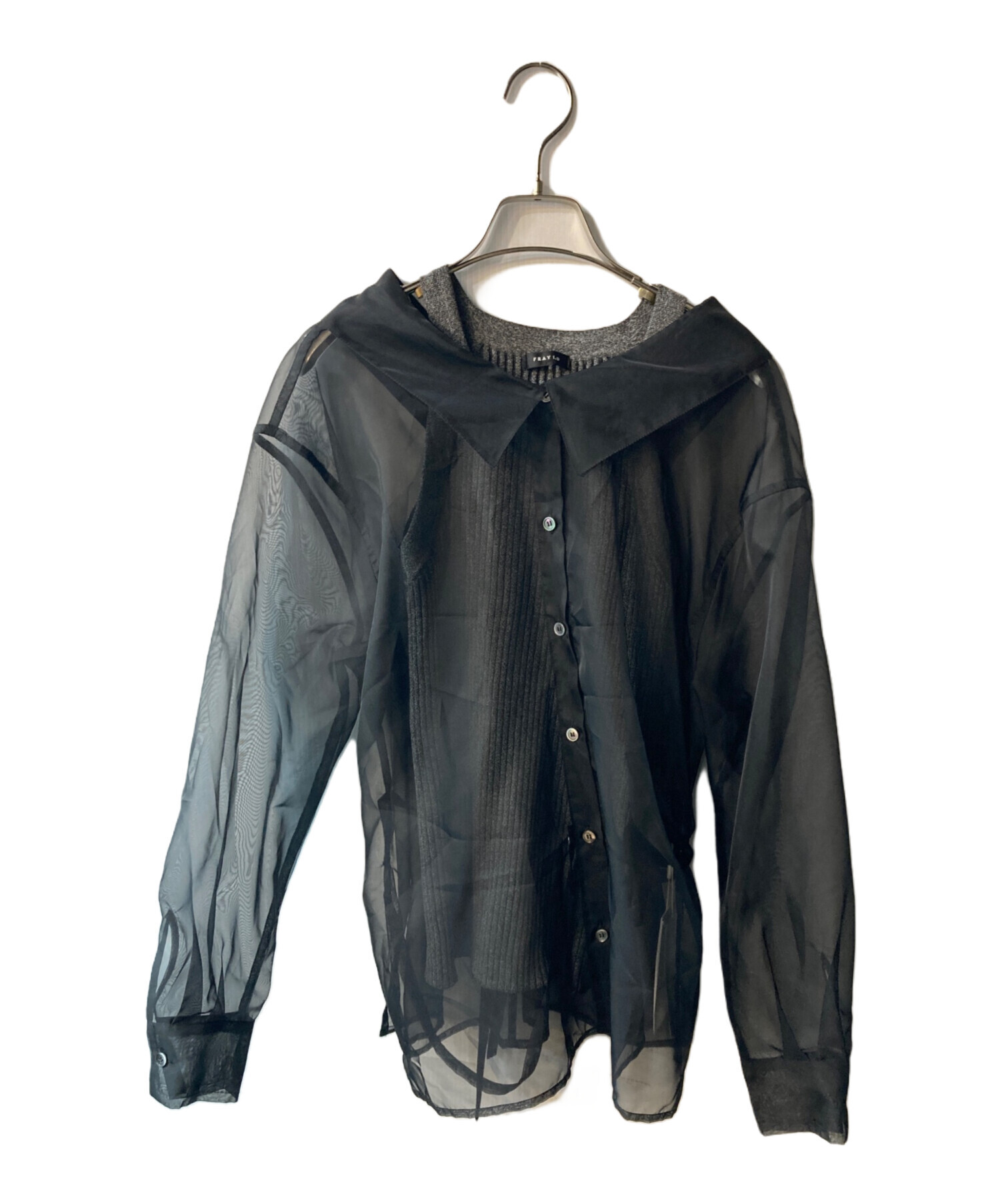 FRAY I.D ブラックメッシュ長袖トップス 中古・古着通販】FRAY ID (フレイ アイディー) カシュクールシャツ