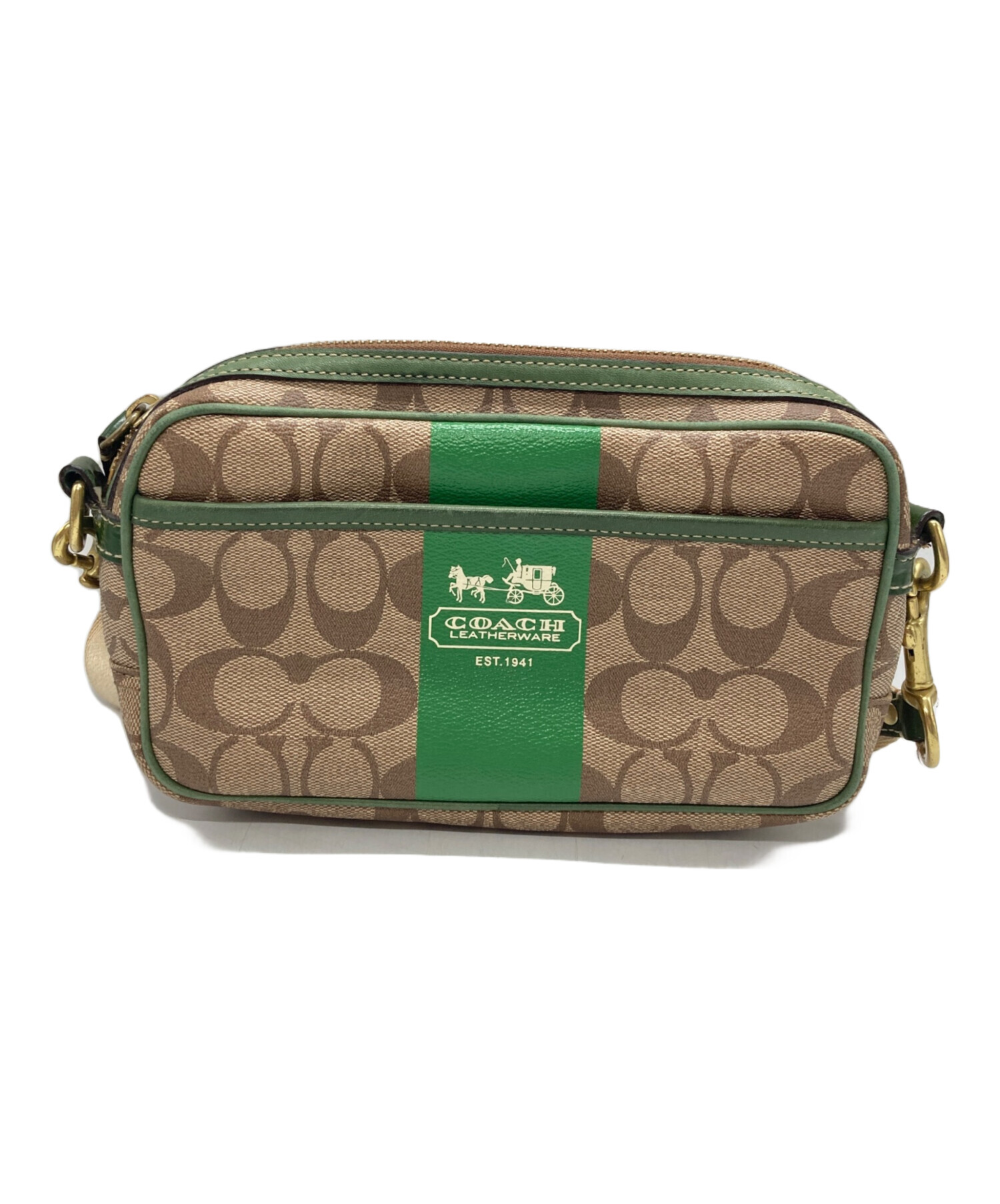 中古・古着通販】COACH (コーチ) ショルダーバッグ ベージュ×グリーン 