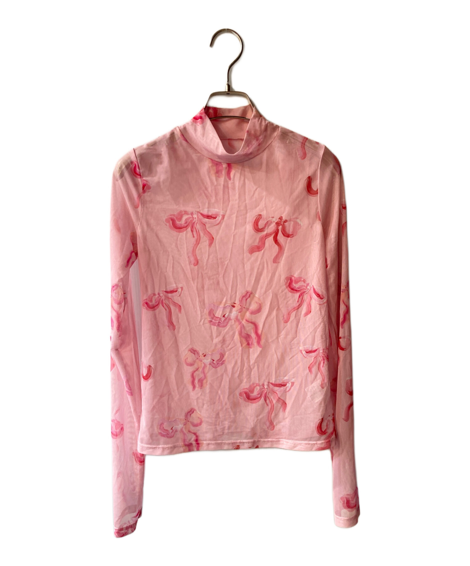 中古・古着通販】POPPY (ポピー) PINK BASE RIBBON SEE-THROUGH TOPS