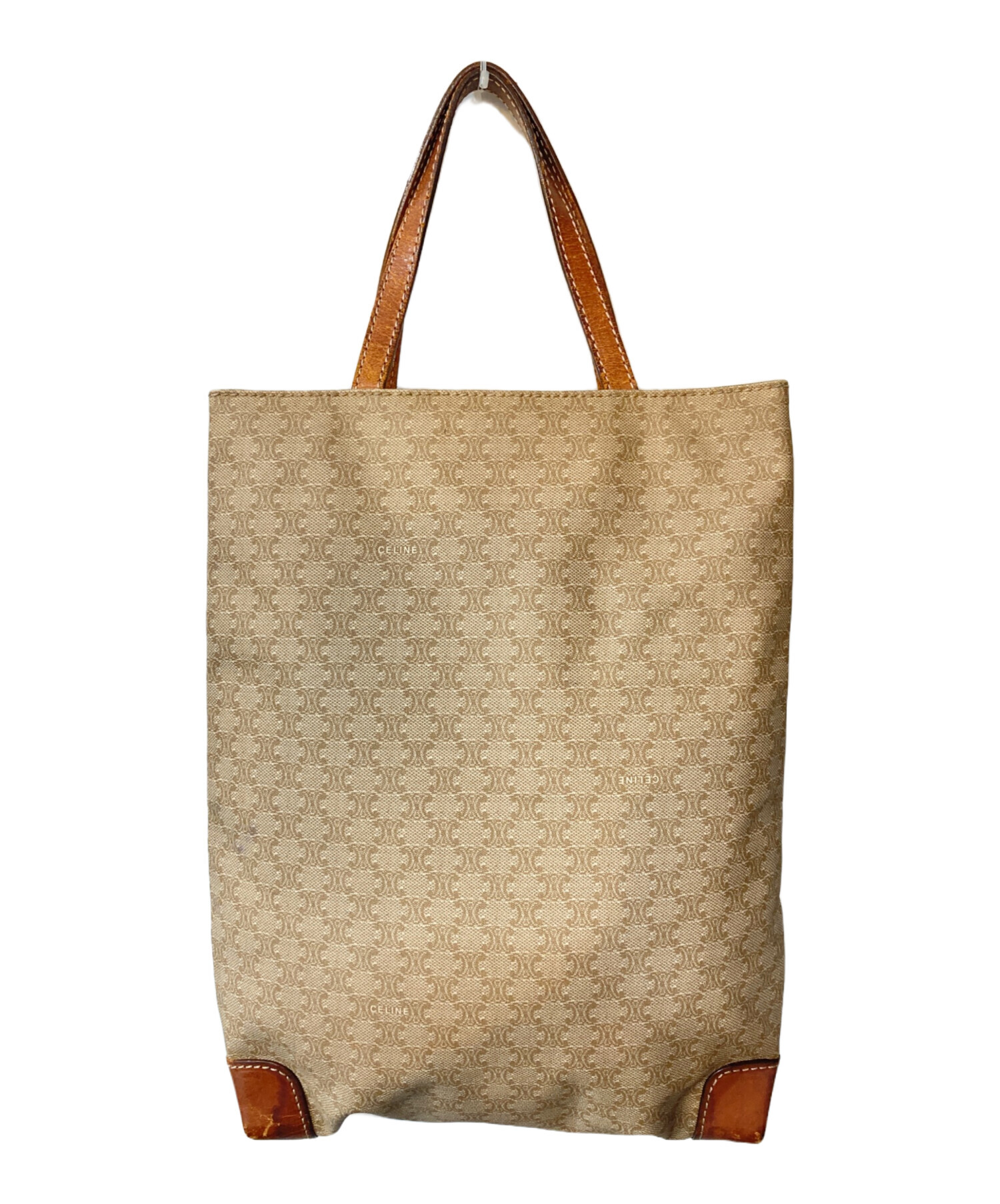 CELINE ベージュ トートバッグ　マカダム柄のハンドバッグ 中古・古着通販】CELINE (セリーヌ) マカダム柄トートバッグ ベージュ