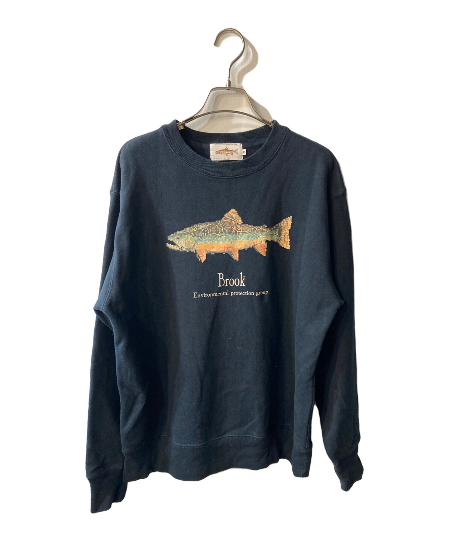 【Brook】 ブルック スウェットトレーナー トラウトプリント 希少 (L) 中古・古着通販】BROOK (ブルック) プリントスウェット ネイビー