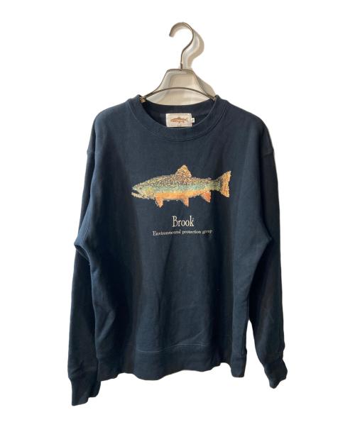 【Brook】 ブルック スウェットトレーナー トラウトプリント 希少 (L) 中古・古着通販】BROOK (ブルック) プリントスウェット ネイビー