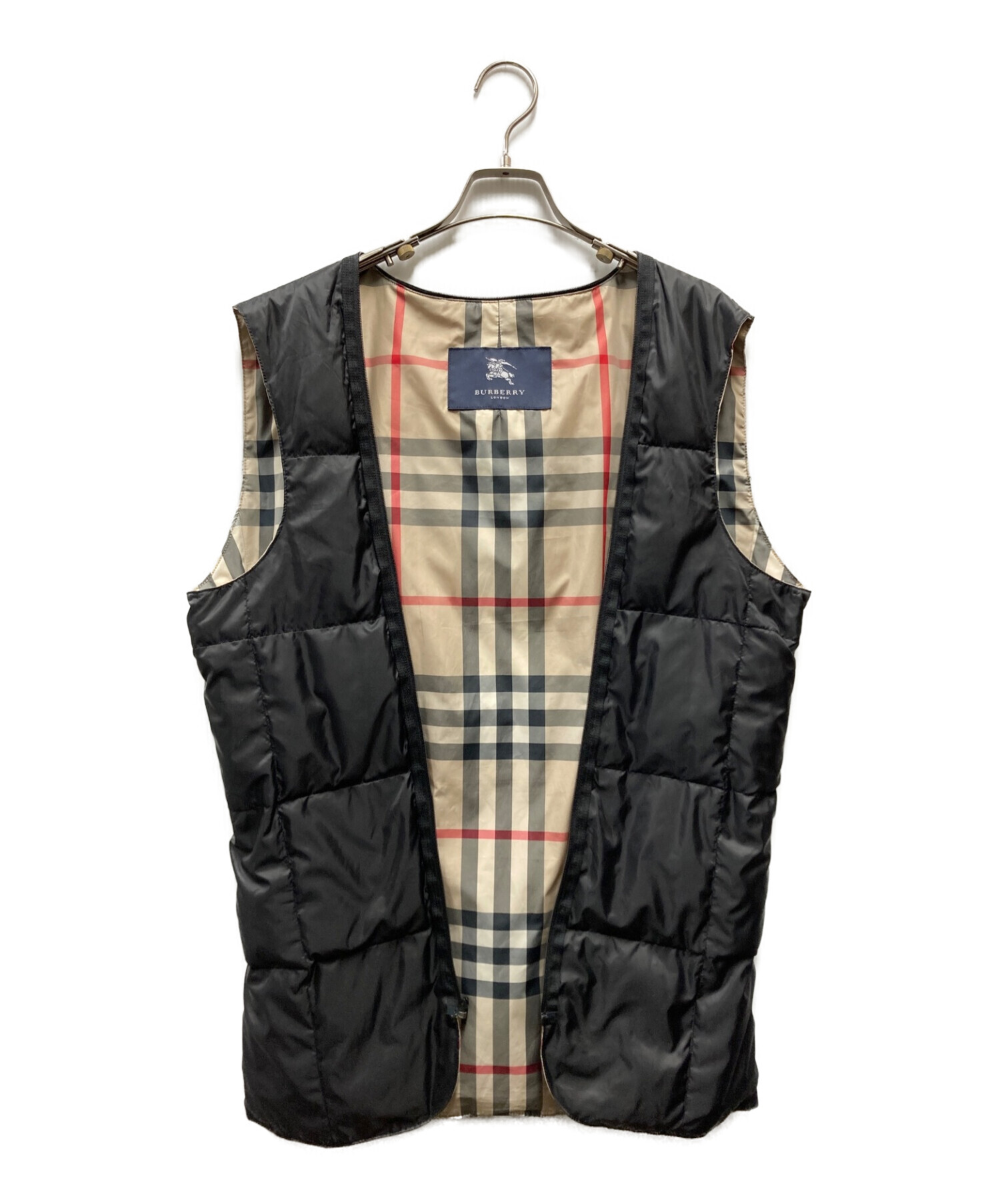 バーバリーロンドン ステンカラーコート ダウンライナー メガチェック 黒 L
