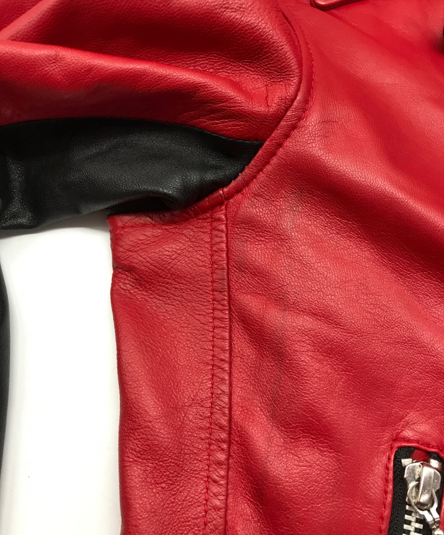 着画あり希少EVISUモノグラムライダース赤　HIPHOPBBOY 🏍️ シングルライダース初めまして 彼はバイクを持っていません outer