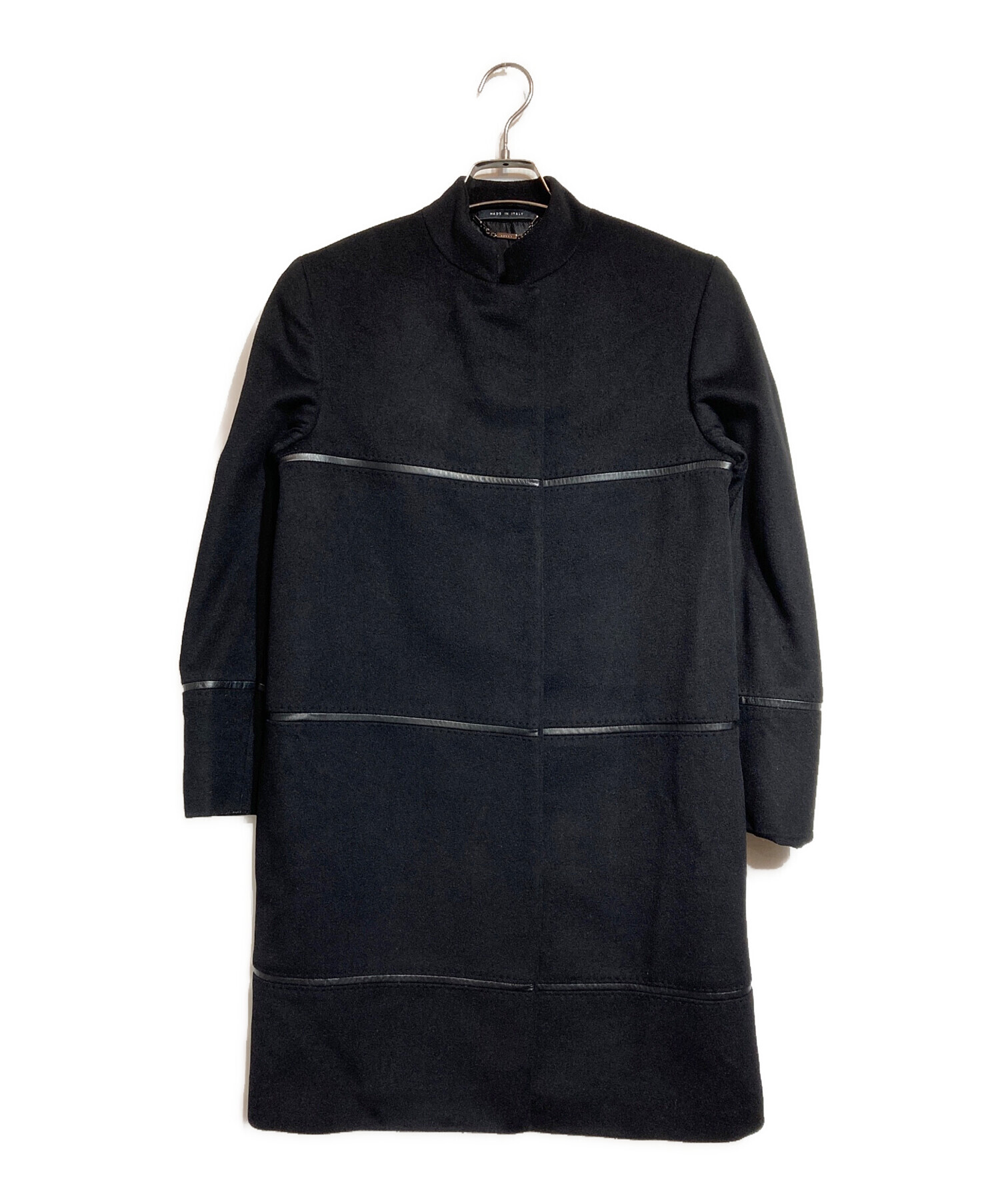 グッチ 美品 ロングコート 黒 38 GUCCI カシミヤ ウール ブラック 中古・古着通販】GUCCI (グッチ) ウールカシミヤスタンドカラーロング