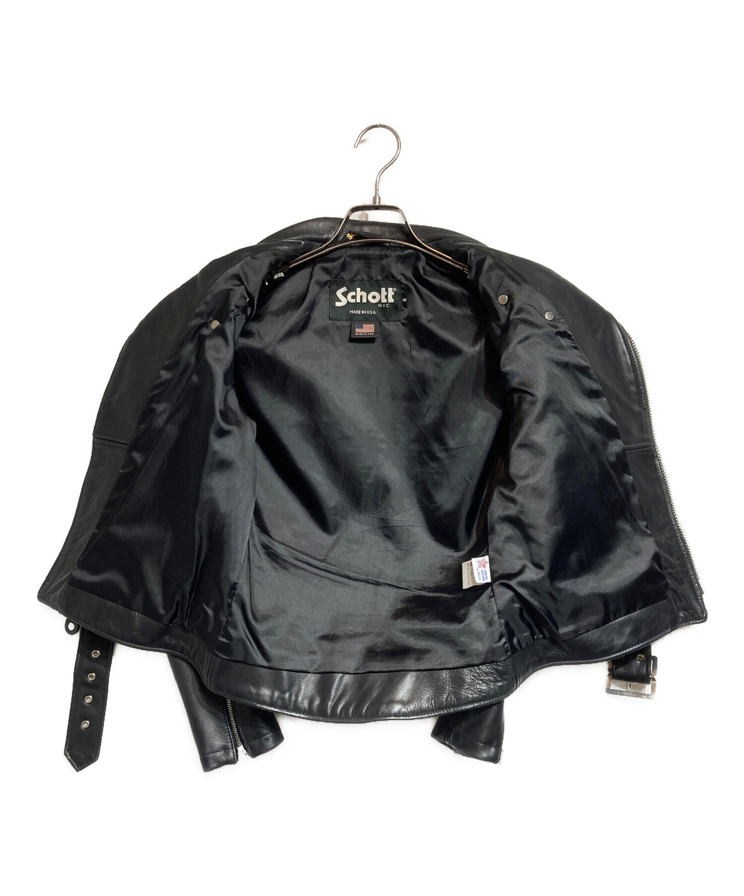 Schott ブラック ライダースジャケット S 中古・古着通販】Schott (ショット) レザーライダースジャケット