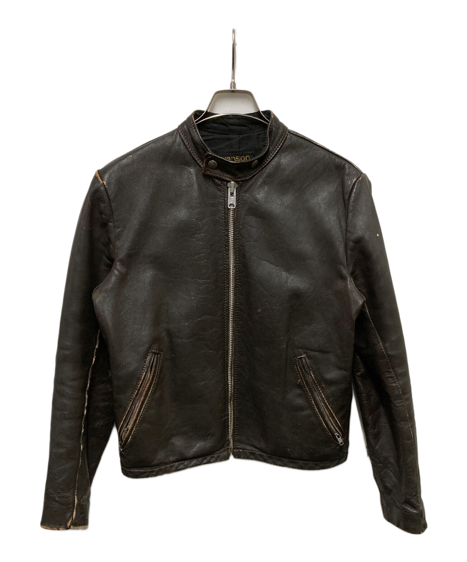 vanson ブラウンレザーコート サイズ38 中古・古着通販】VANSON (バンソン) ライダースジャケット ブラウン