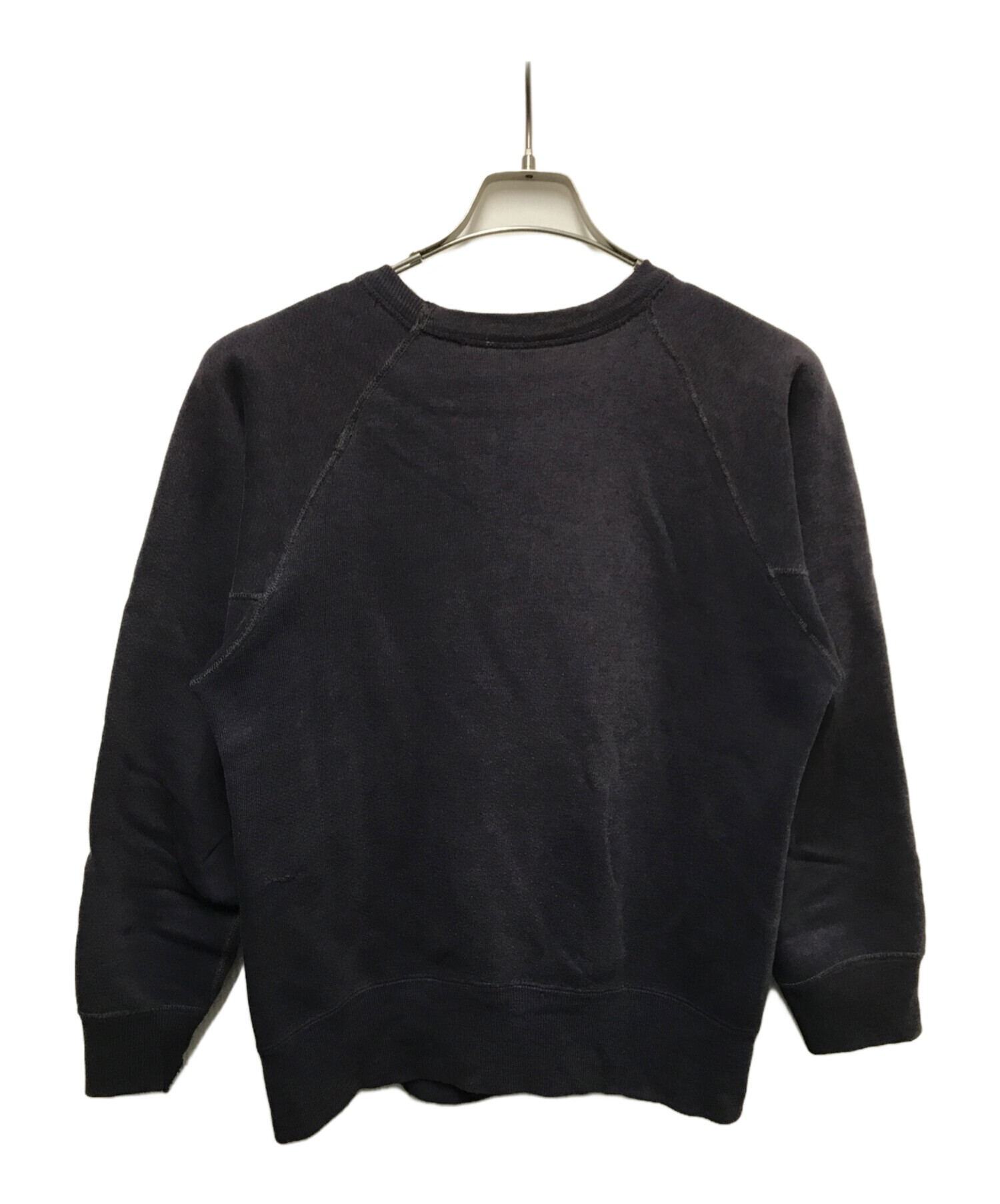 60s 茄子紺 フロッキー プリント カレッジ スウェット ラグランUSA製