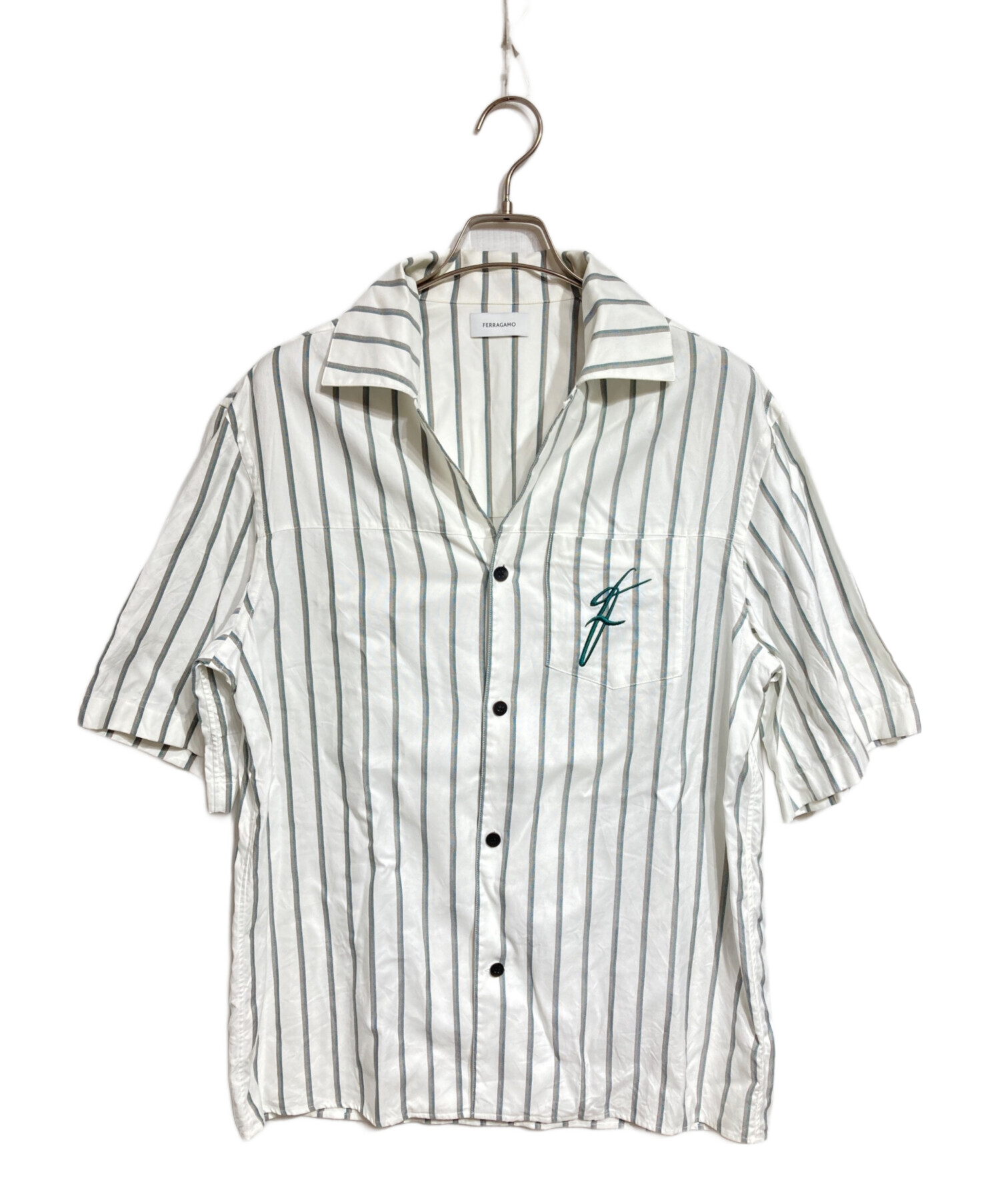 中古・古着通販】Ferragamo (フェラガモ) ストライプシャツ ホワイト
