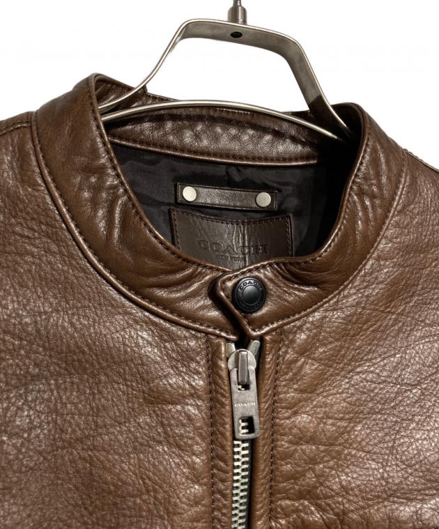COACH ブラウン シングルライダースジャケット M F86594 中古・古着通販】COACH (コーチ) レザーシングルライダースジャケット