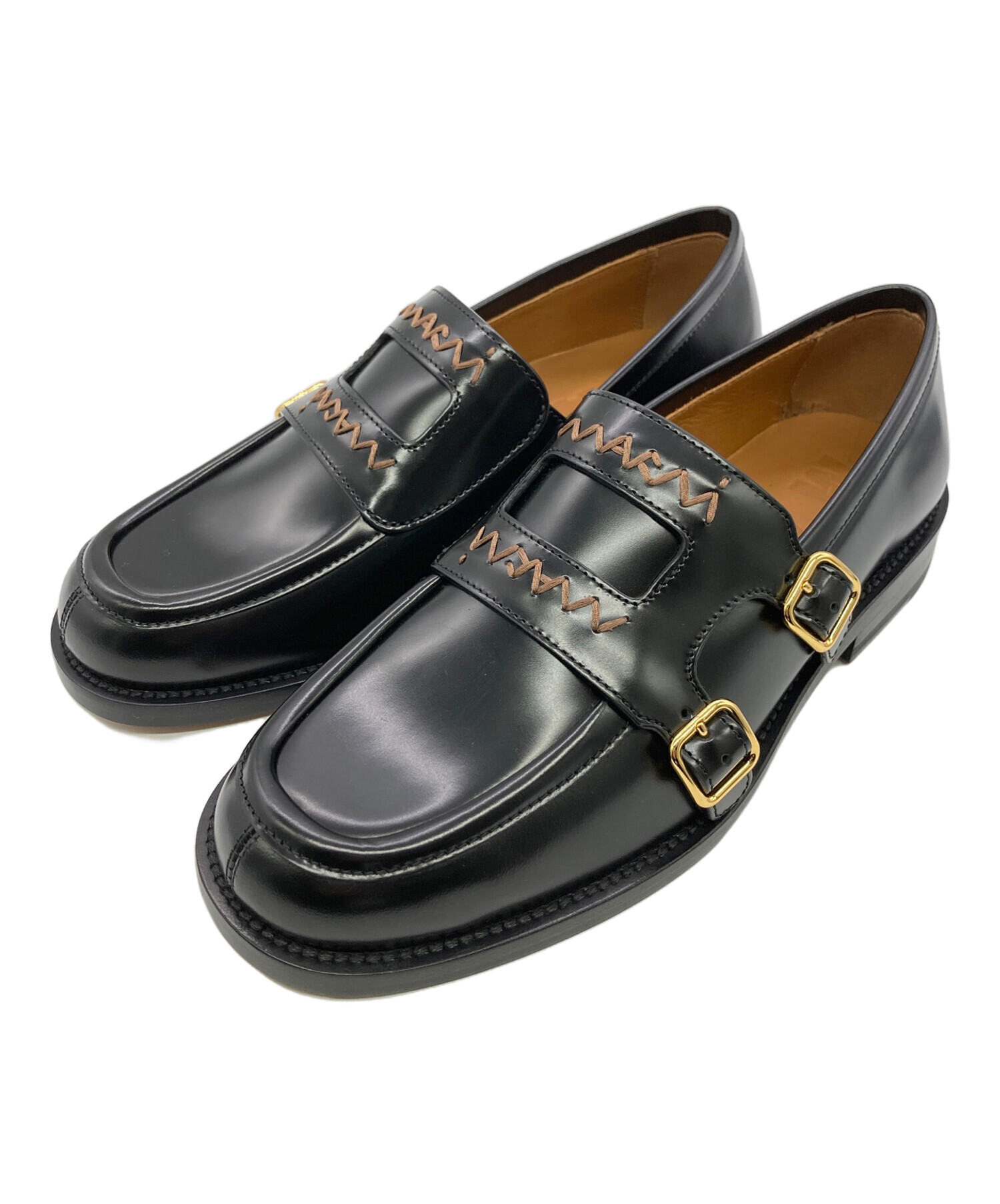 MARNI ダブルバックルローファー ブラック 35 中古・古着通販】MARNI (マルニ) ダブルバックルローファー ブラック