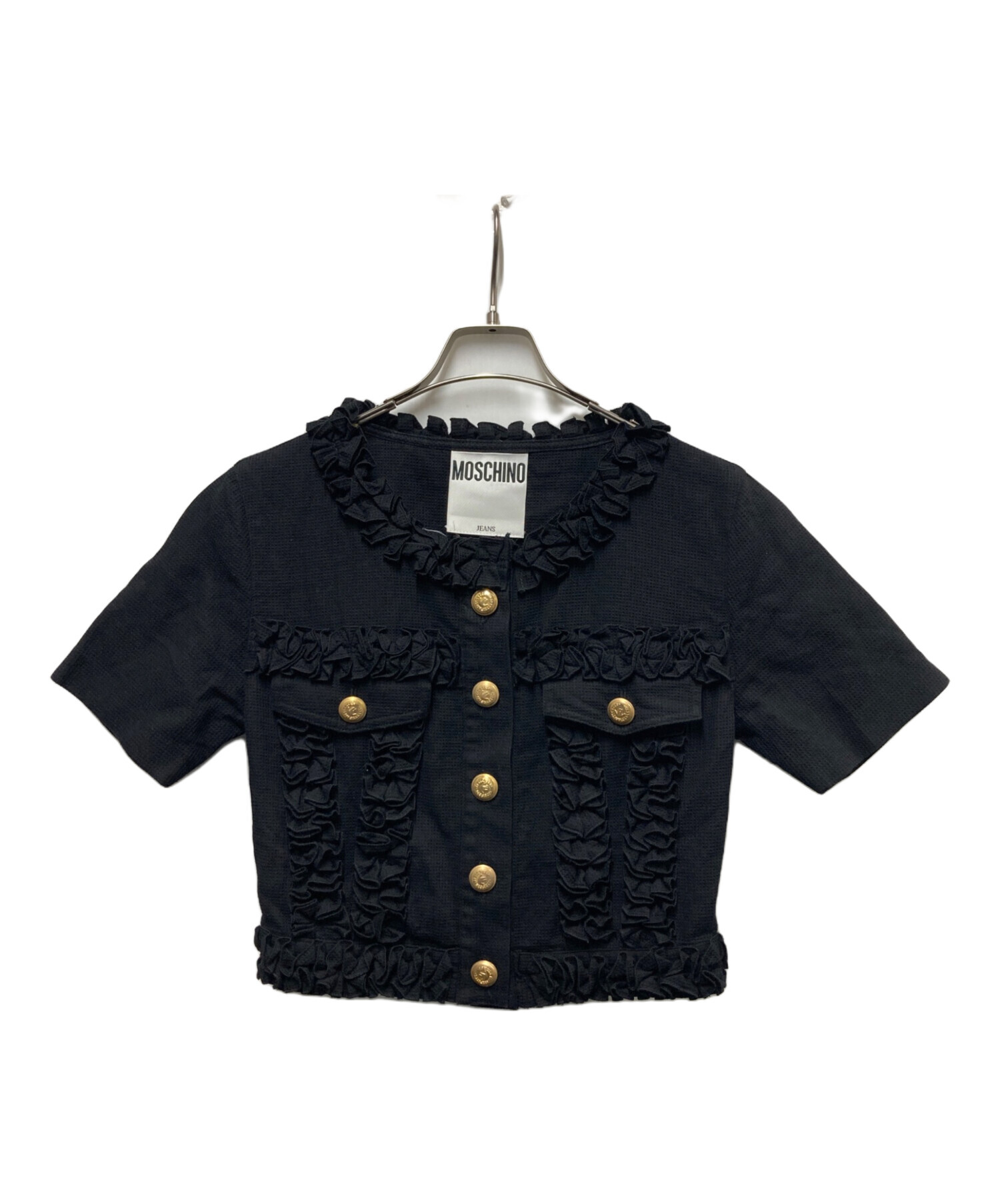 中古・古着通販】MOSCHINO (モスキーノ) 金釦フリルブラウス ブラック