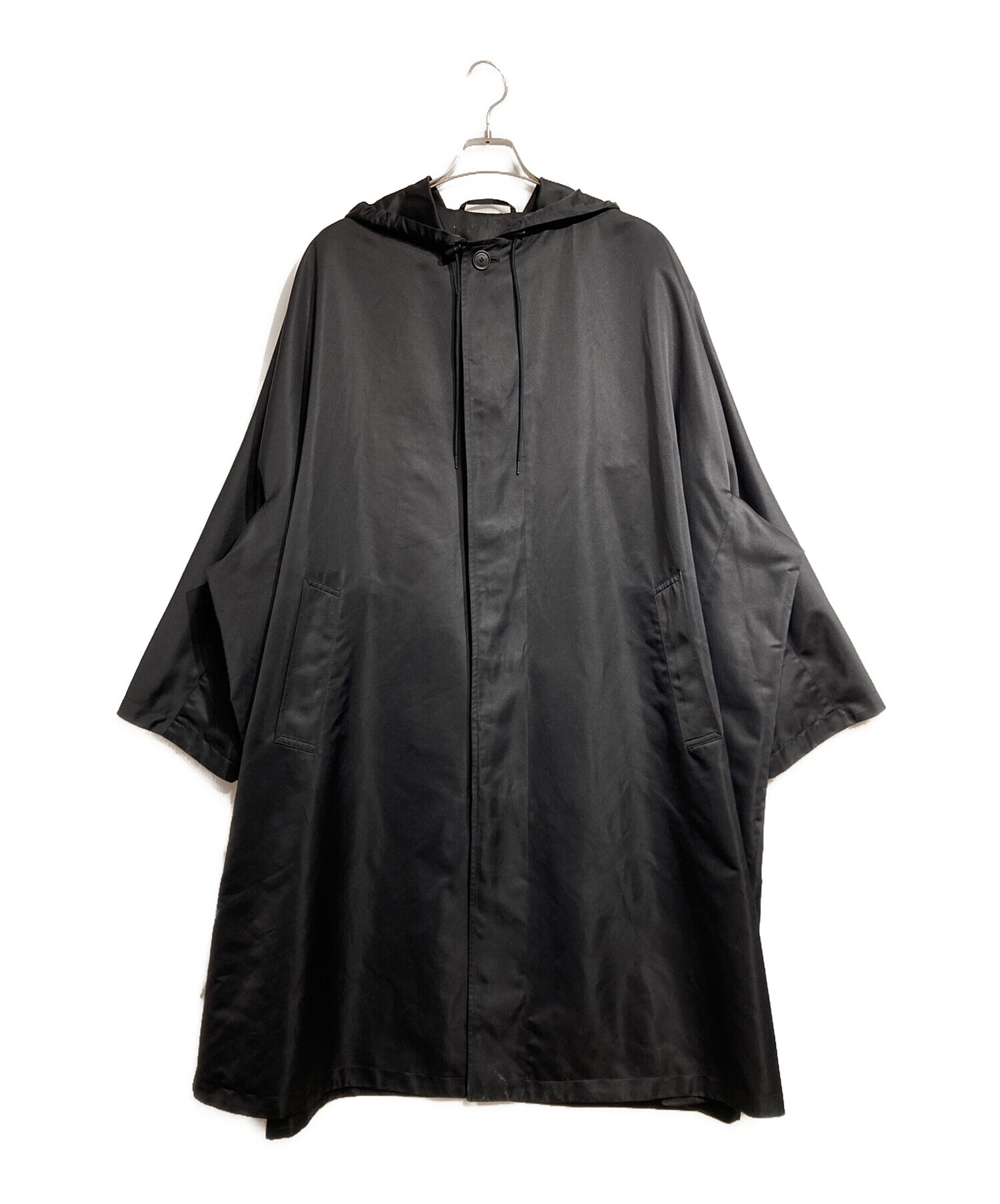 BALENCIAGA フーテッドブラックロングコート 中古・古着通販】BALENCIAGA (バレンシアガ) サテンオーバーフーデッド