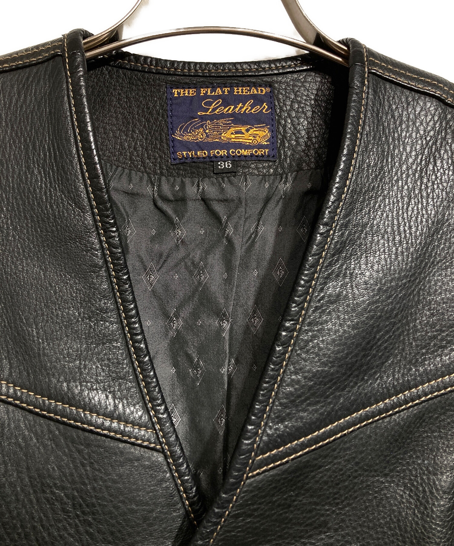 THE FLAT HEAD ディアスキン レザーベスト ブラック 40 中古・古着通販】THE FLAT HEAD (ザ・フラットヘッド) ディアスキン