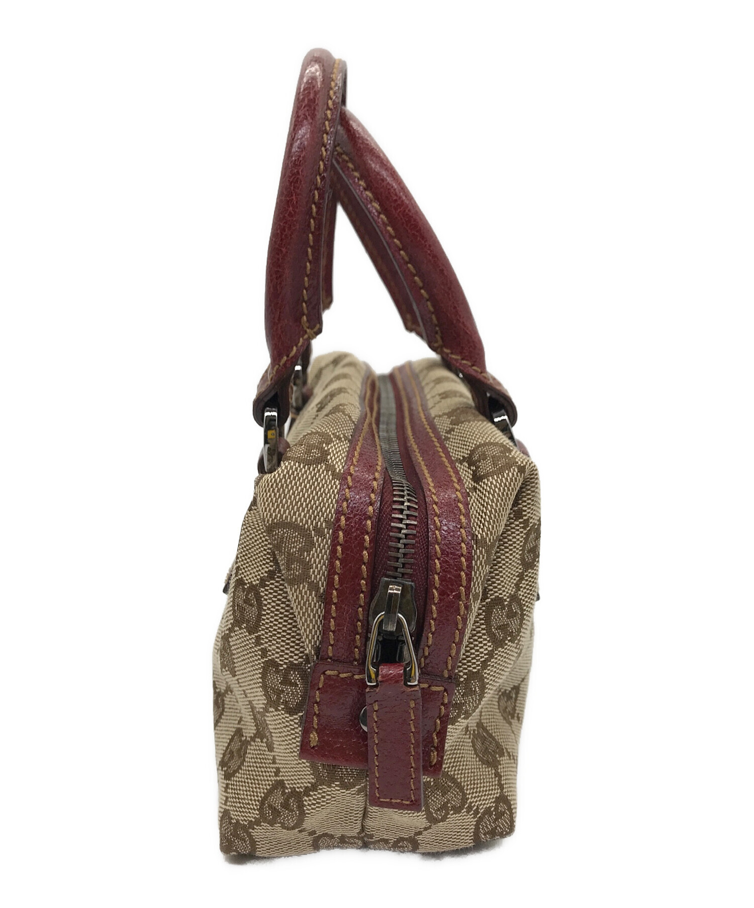 中古・古着通販】GUCCI (グッチ) ミニボストンバッグ ベージュ×ワイン