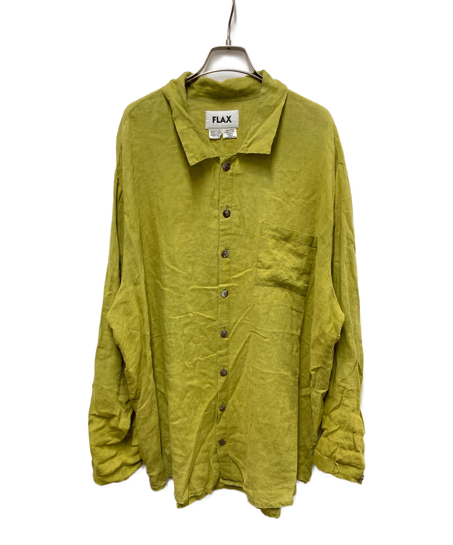 Flax リネン　シャツ　カバーオール　フラックス　vintage 中古・古着通販】FLAX (フラックス) リネンシャツ イエロー サイズ