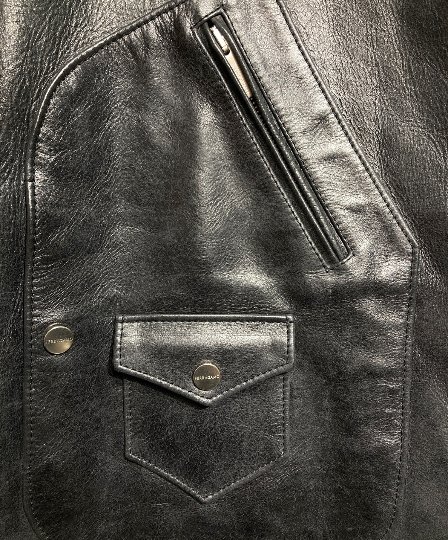 中古・古着通販】Ferragamo (フェラガモ) レザーライダースジャケット