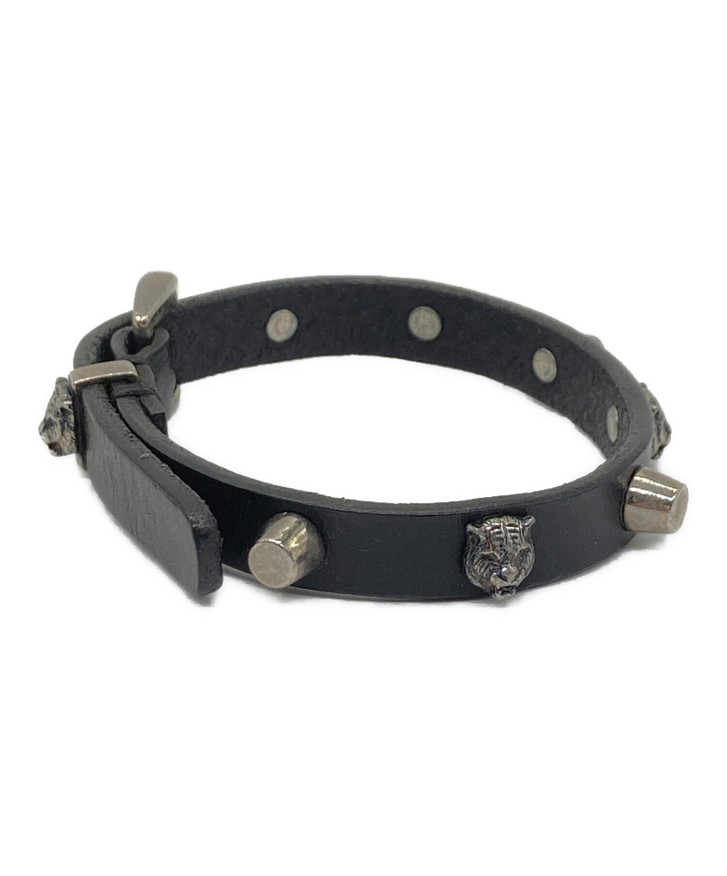 【新品】GUCCI　キャットヘッド　レザー　ブレスレット　ブラウン　L 中古・古着通販】GUCCI (グッチ) キャットヘッドレザーブレスレット