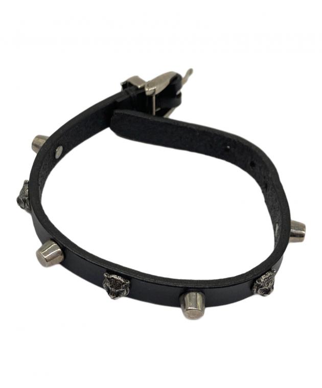 GUCCI グッチ キャットヘッド レザースタッズ ブレスレット ブラック 黒 中古・古着通販】GUCCI (グッチ) キャットヘッドレザーブレスレット