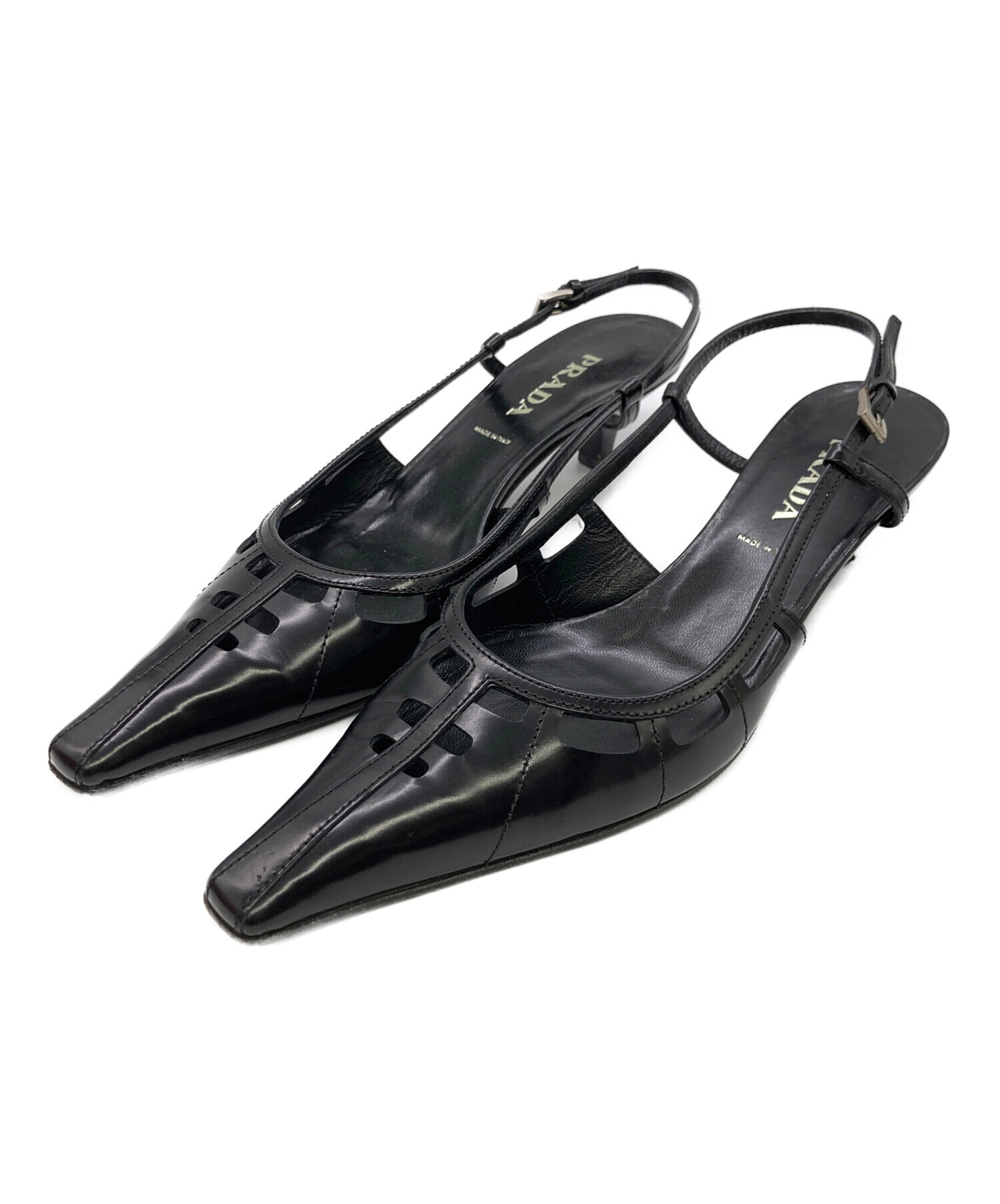 中古・古着通販】PRADA (プラダ) レザーストラップパンプス ブラック