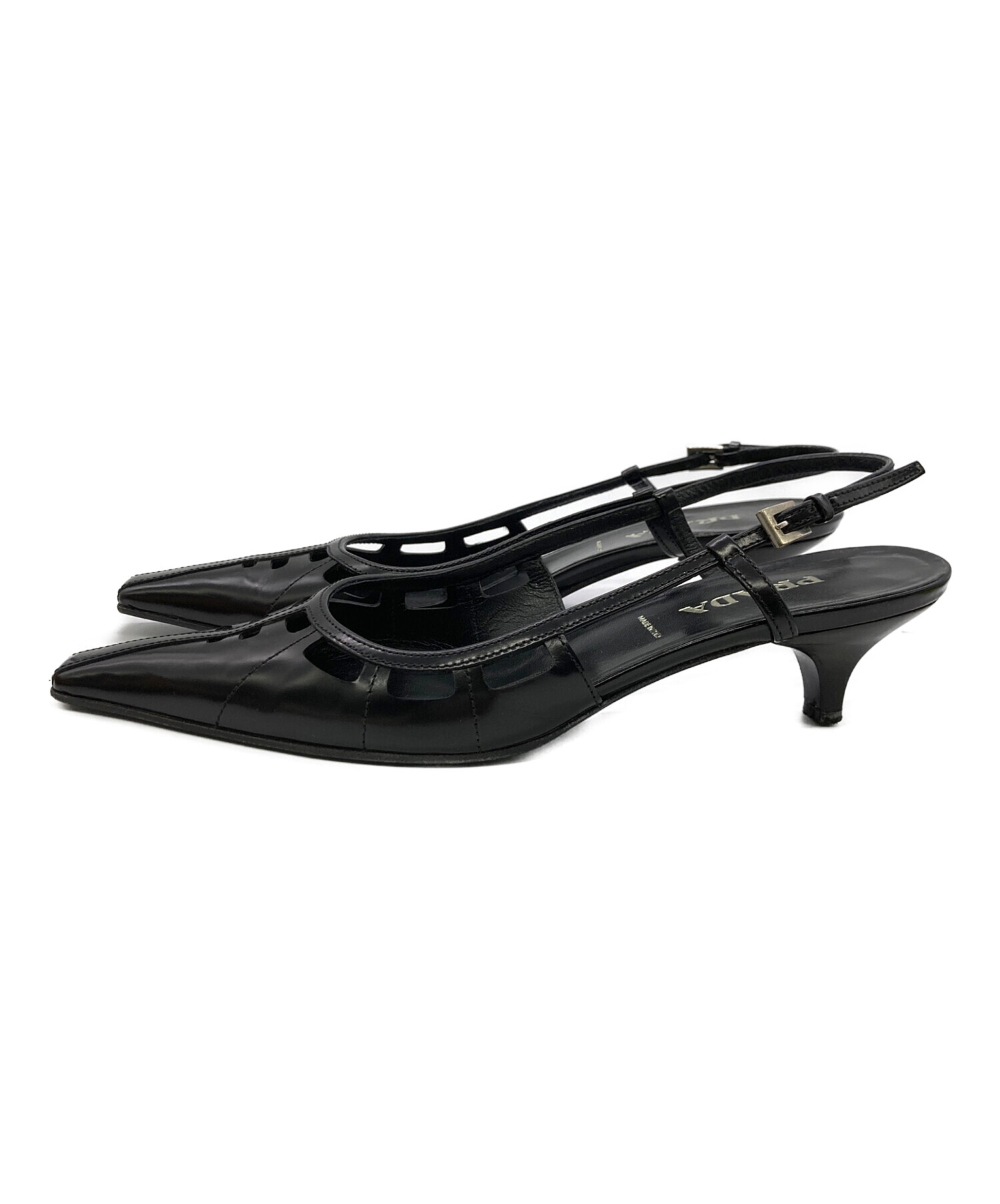 中古・古着通販】PRADA (プラダ) レザーストラップパンプス ブラック