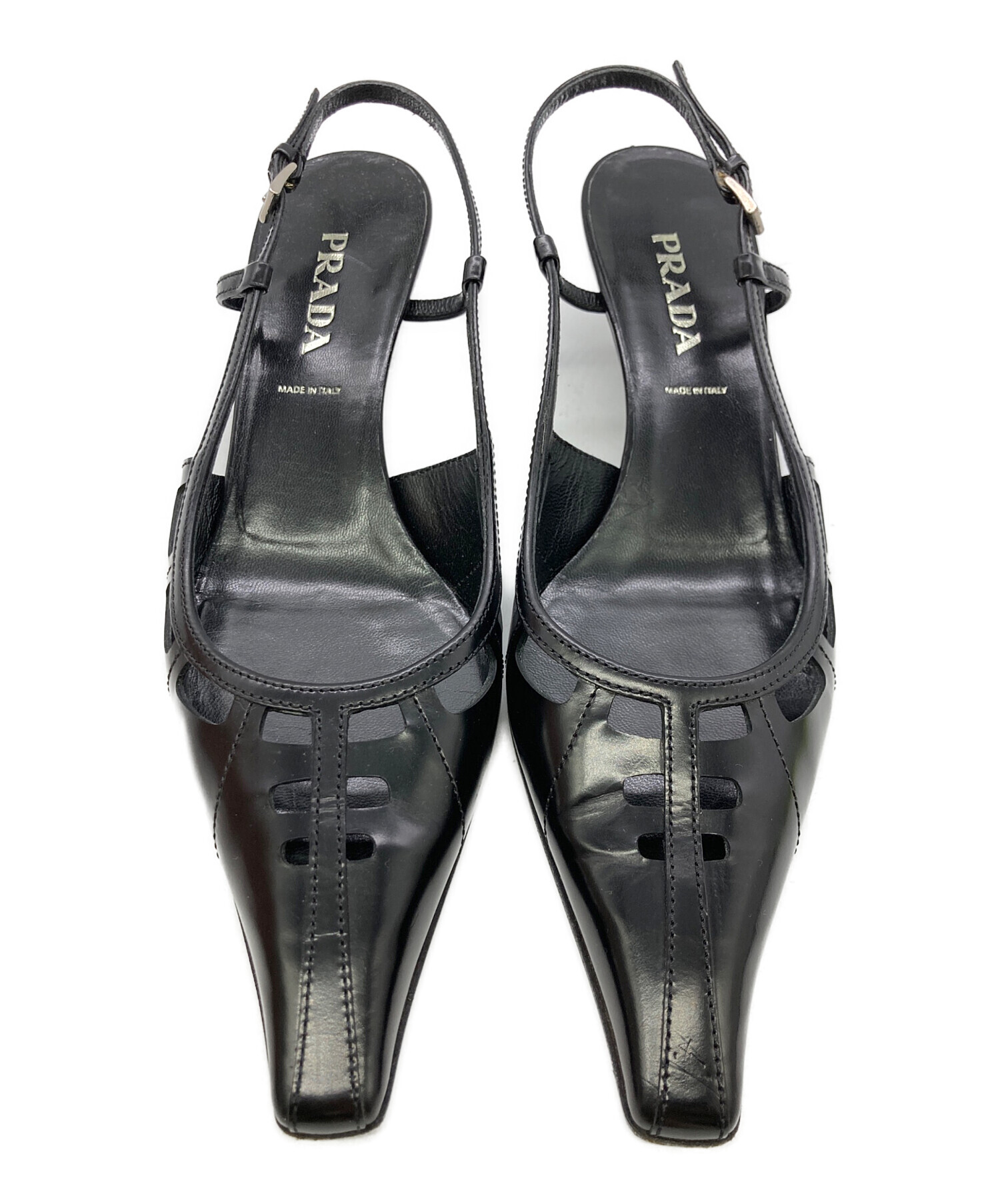 PRADA 黒 ハイヒール・パンプス ストラップ付き 中古・古着通販】PRADA (プラダ) レザーストラップパンプス ブラック