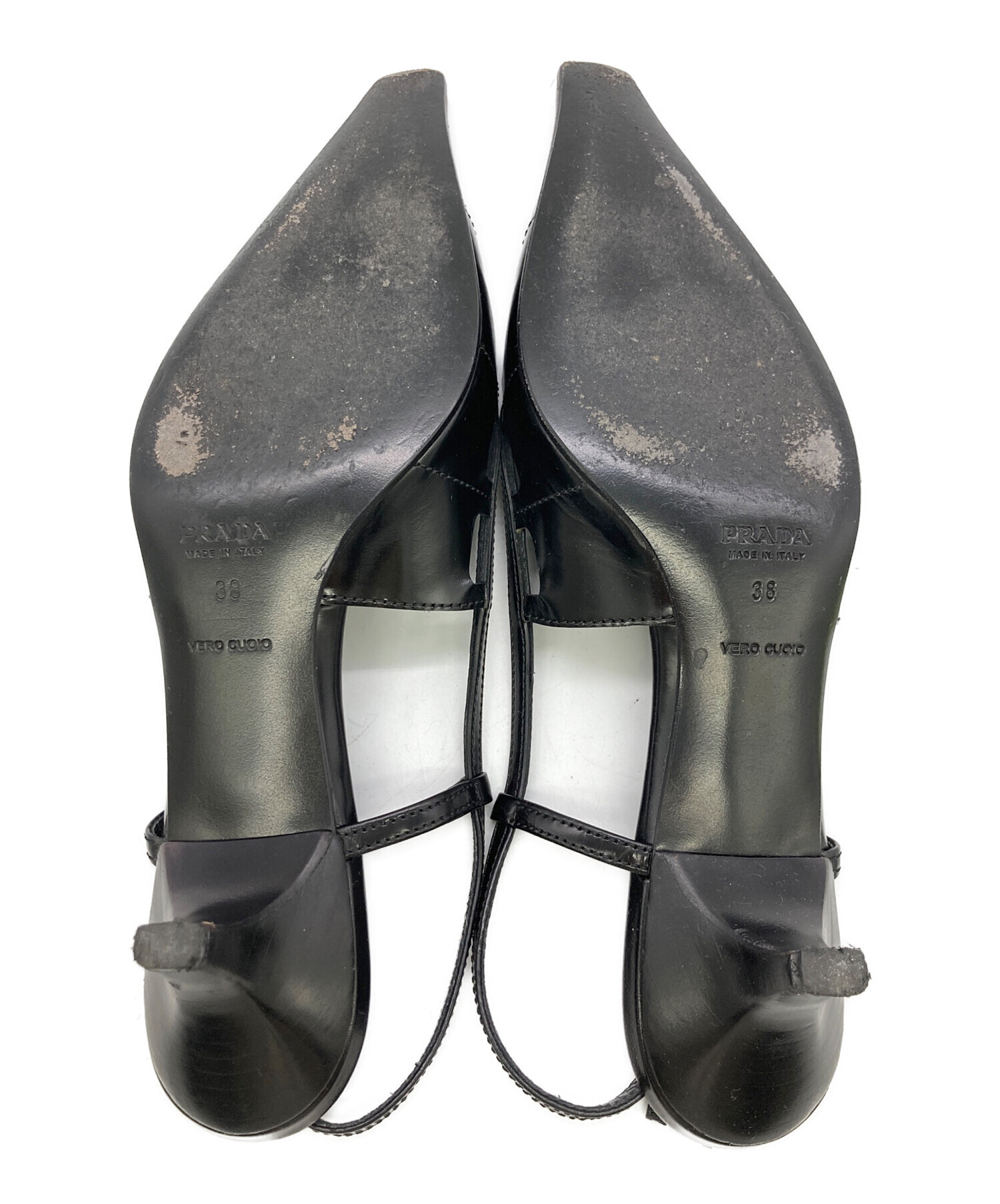 中古・古着通販】PRADA (プラダ) レザーストラップパンプス ブラック