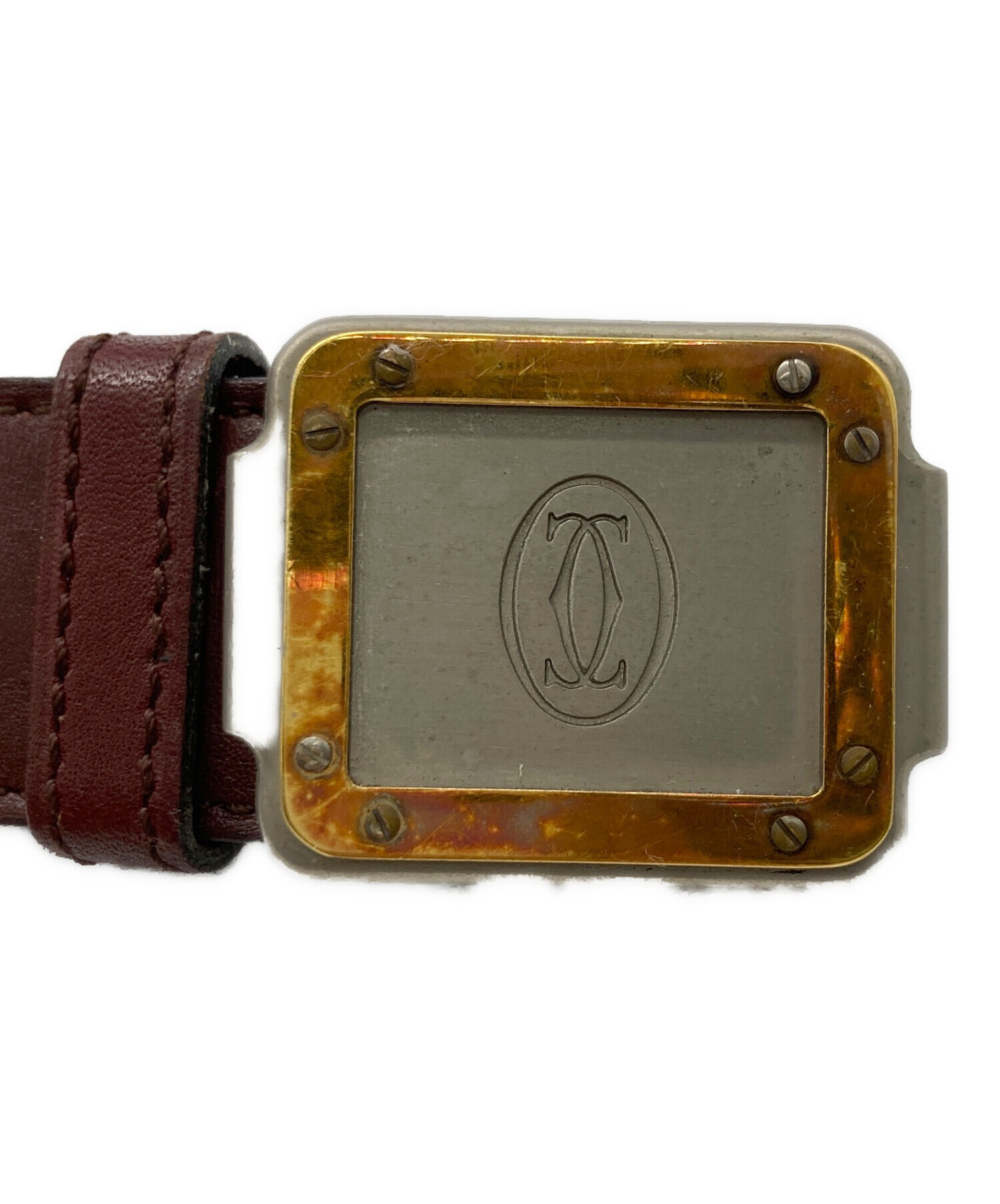 Cartier バーガンディ レザーベルト 86-94 中古・古着通販】Cartier (カルティエ) レザーベルト バーガンディー
