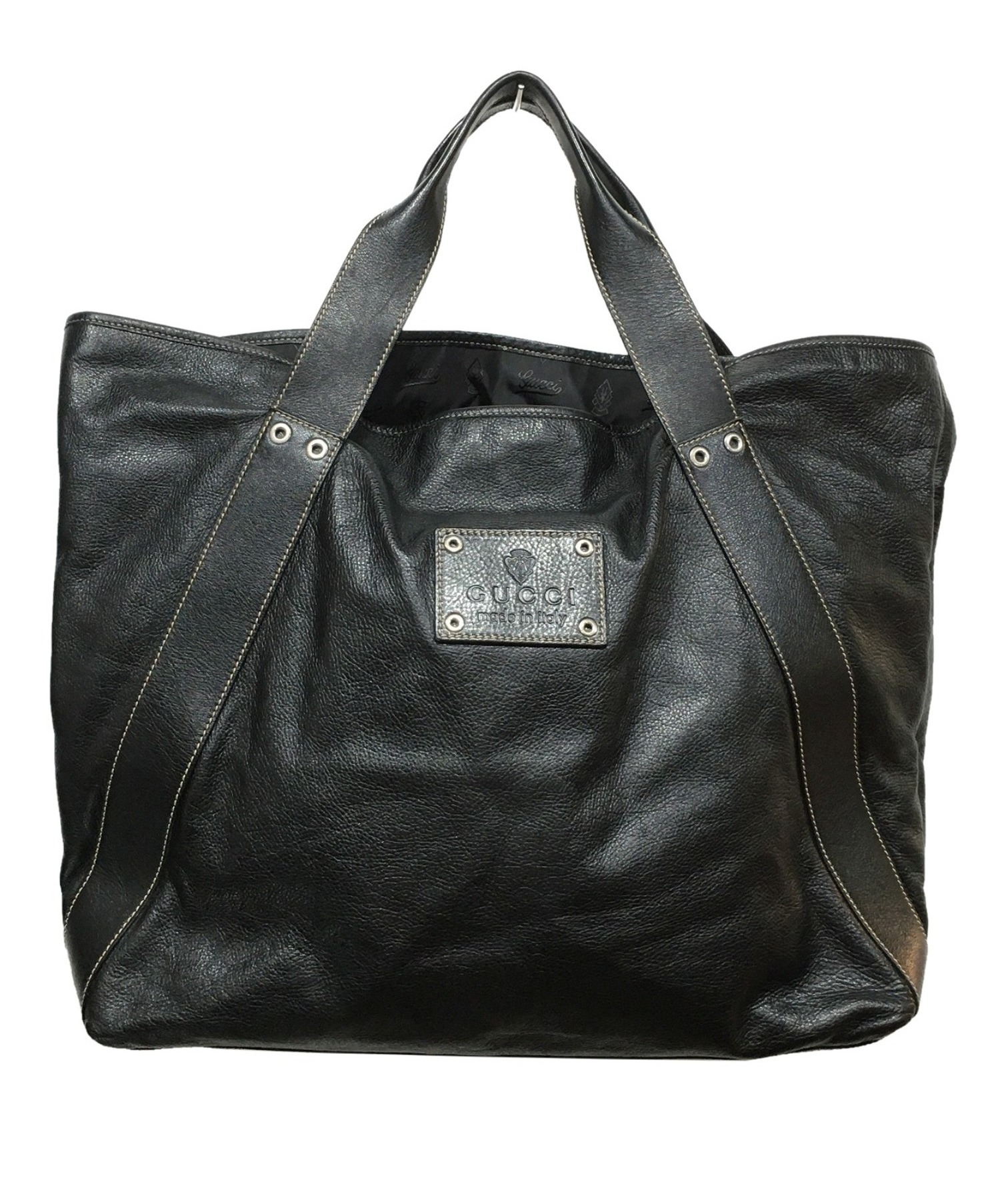 中古・古着通販】GUCCI (グッチ) レザートートバッグ ブラック 211126