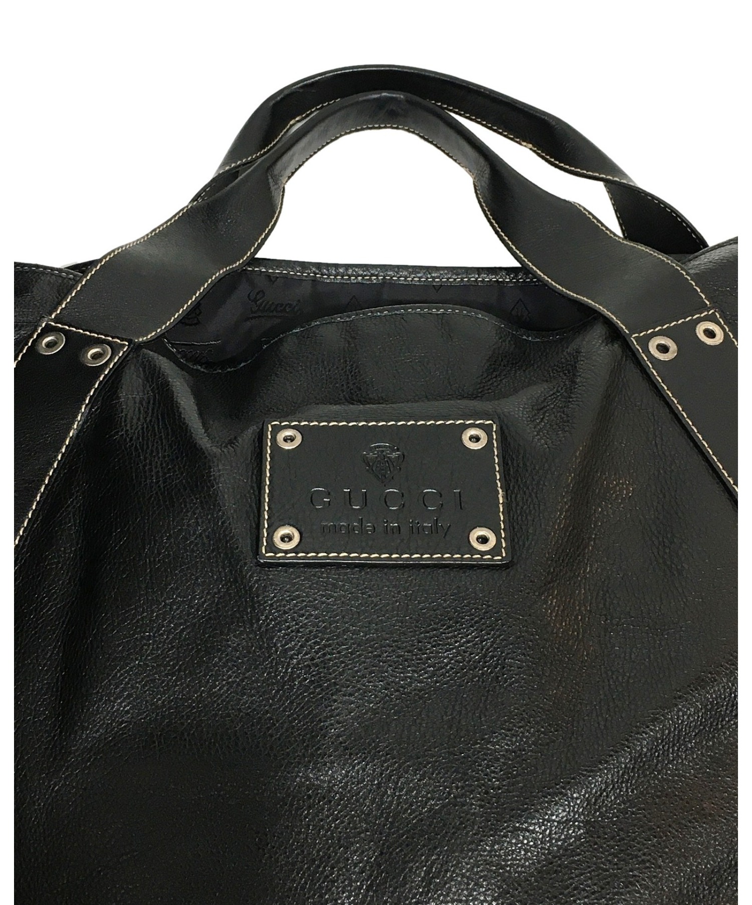 中古・古着通販】GUCCI (グッチ) レザートートバッグ ブラック 211126