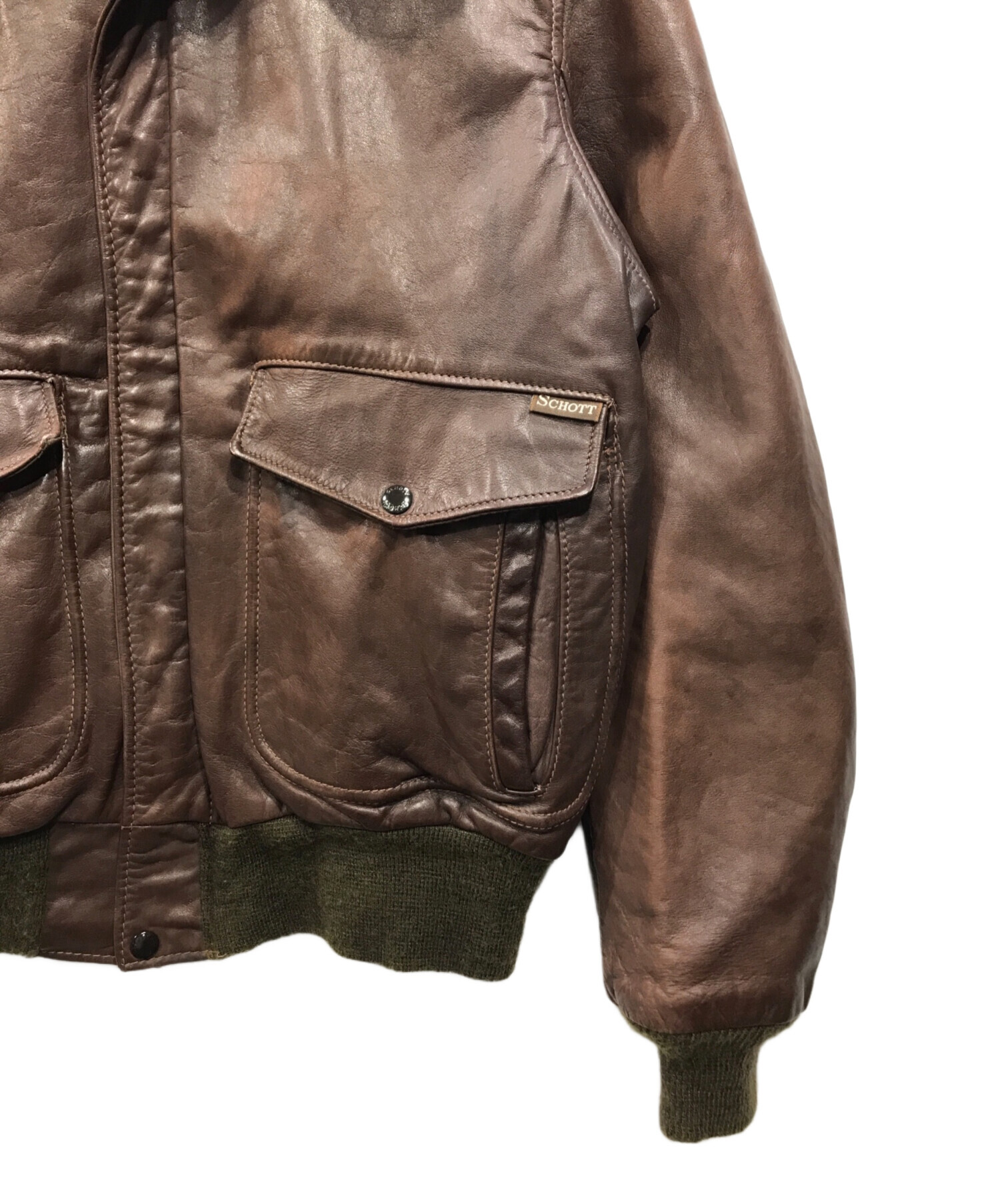 値下げschottダークブラウン IS674MS 中古・古着通販】Schott (ショット) A2フライトジャケット レザー