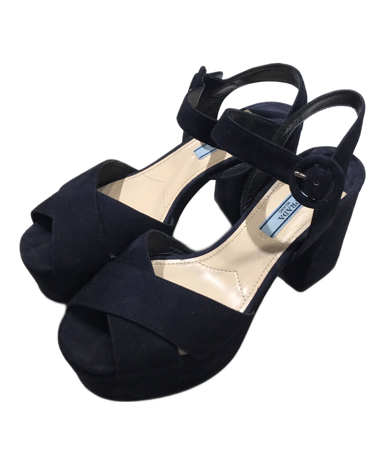 中古・古着通販】PRADA (プラダ) クロスストラップサンダル ネイビー