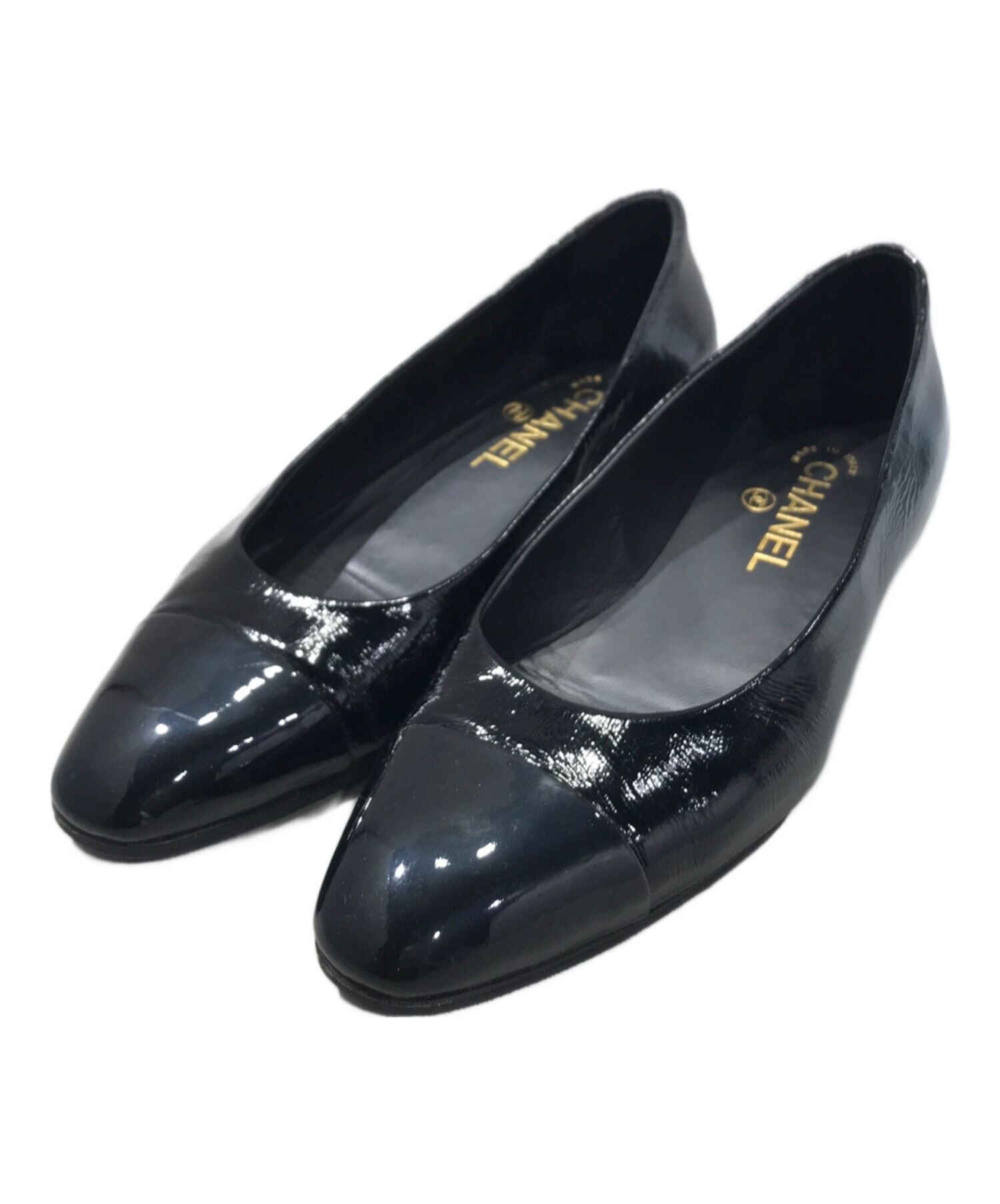 CHANEL ブラック パテントトゥパンプス