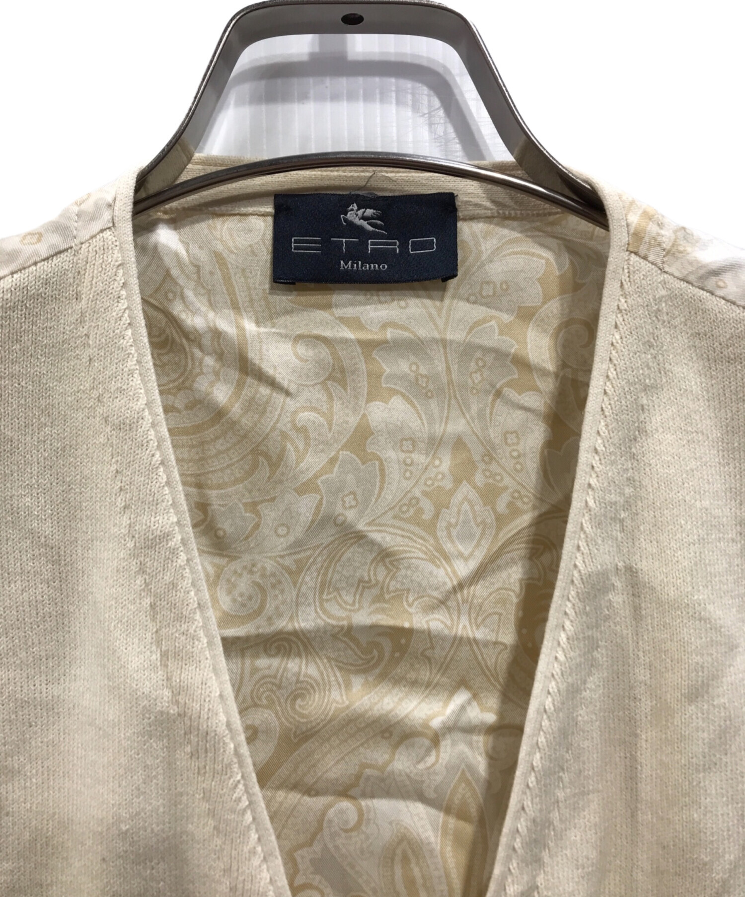 中古・古着通販】ETRO (エトロ) シルク切替ニットジレベスト ベージュ 