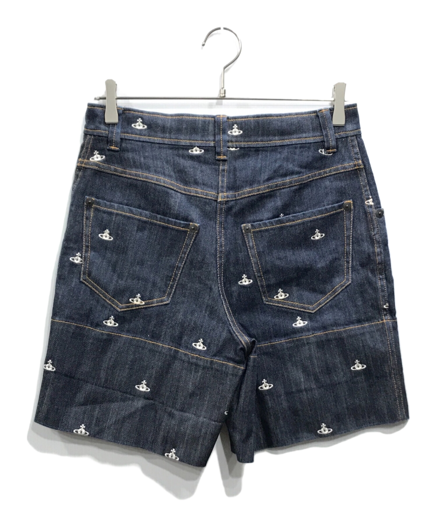 【美品】ヴィヴィアンウエストウッド　ハーフパンツ　オーブ刺繍　オーブ総柄　デニム ヴィヴィアンウエストウッド デニムハーフパンツ 美品】ヴィヴィアン