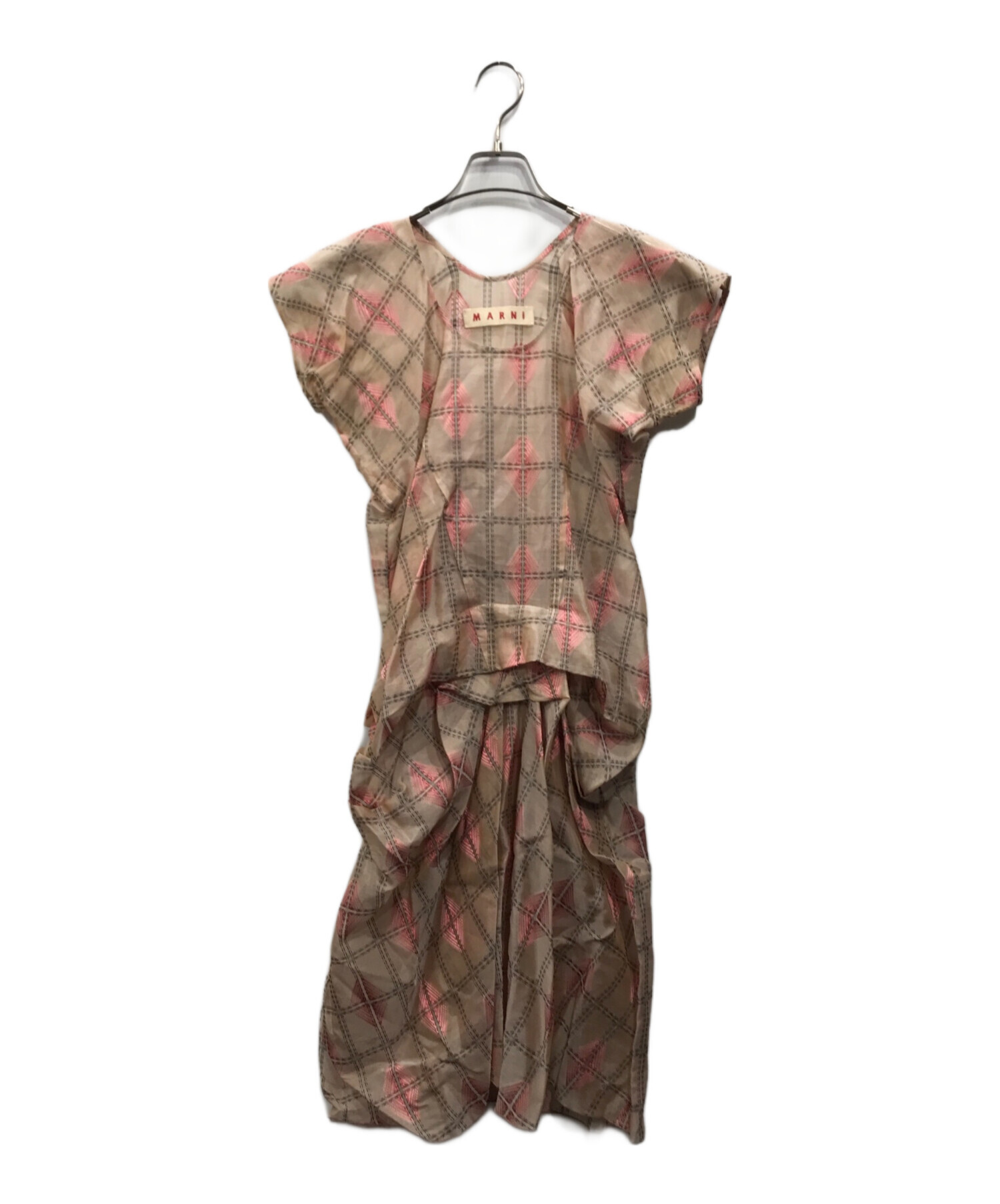 MARNI マルニ シルク混 デザインワンピース ポルトガル製 X3702 中古・古着通販】MARNI (マルニ) 総柄シルク混ワンピース ベージュ